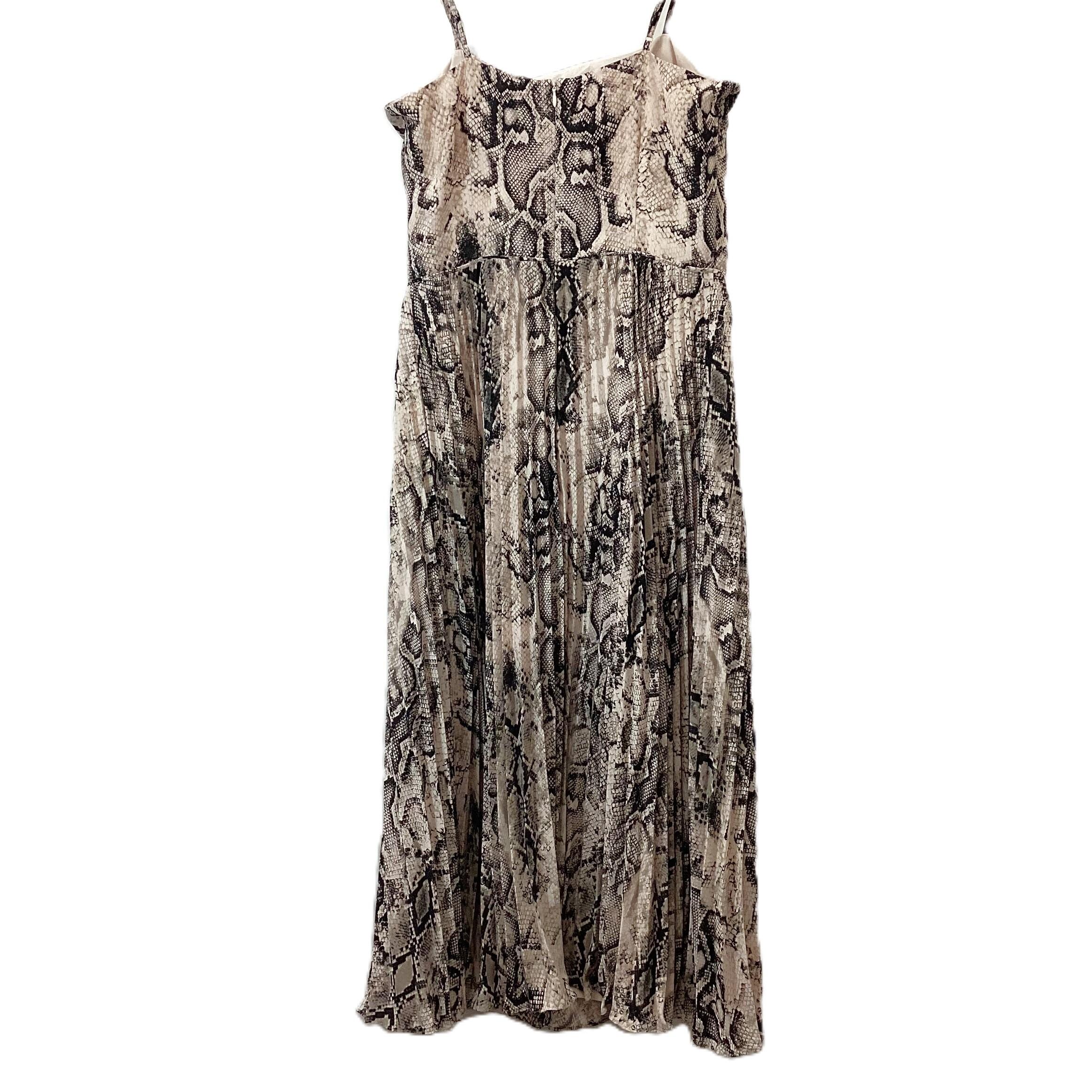 Oasis Black Cream Snakeskin Print Pleated Midi Summer Dress UK 12 Long