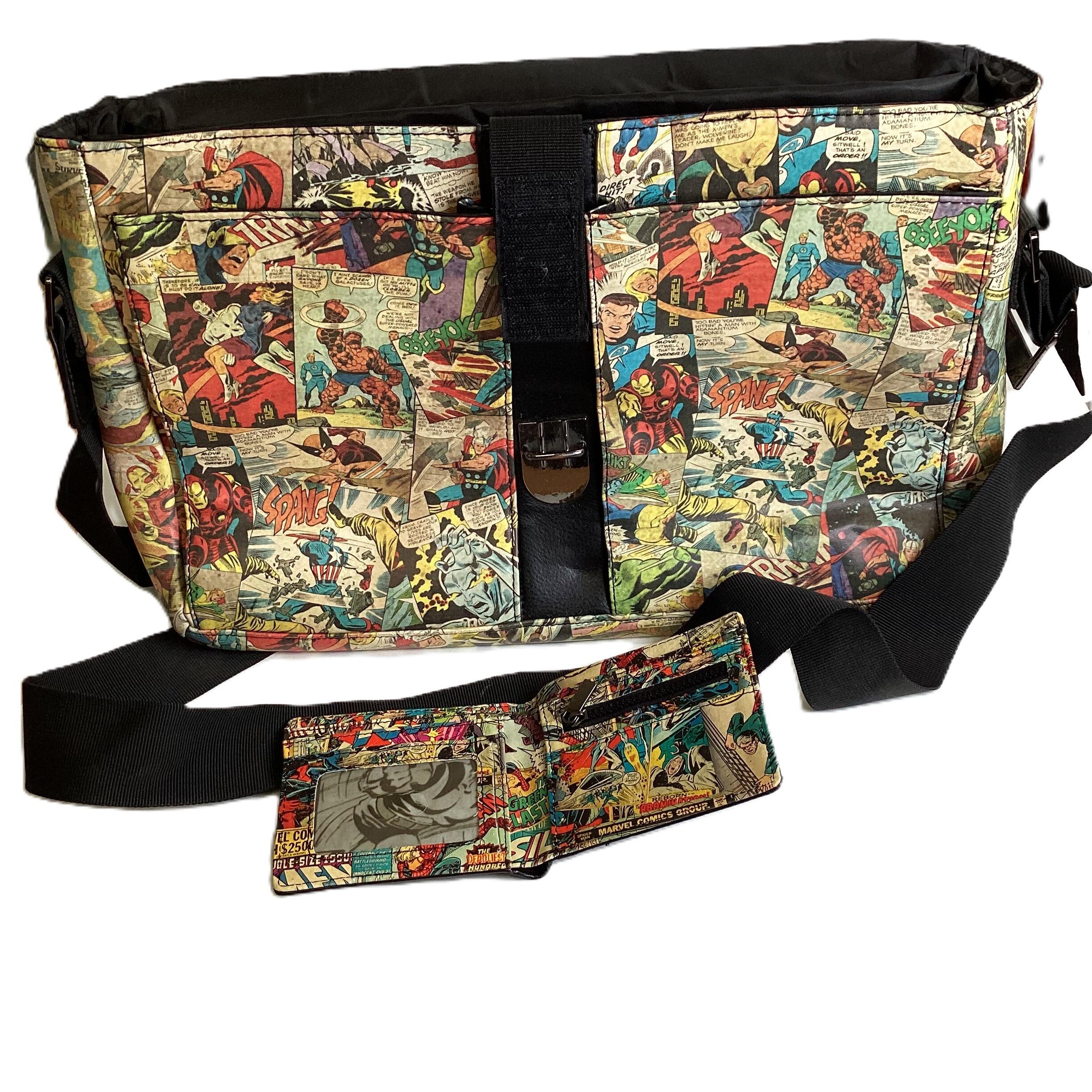Marvel Comic Strip printed Messenger Bag with Matching Wallet