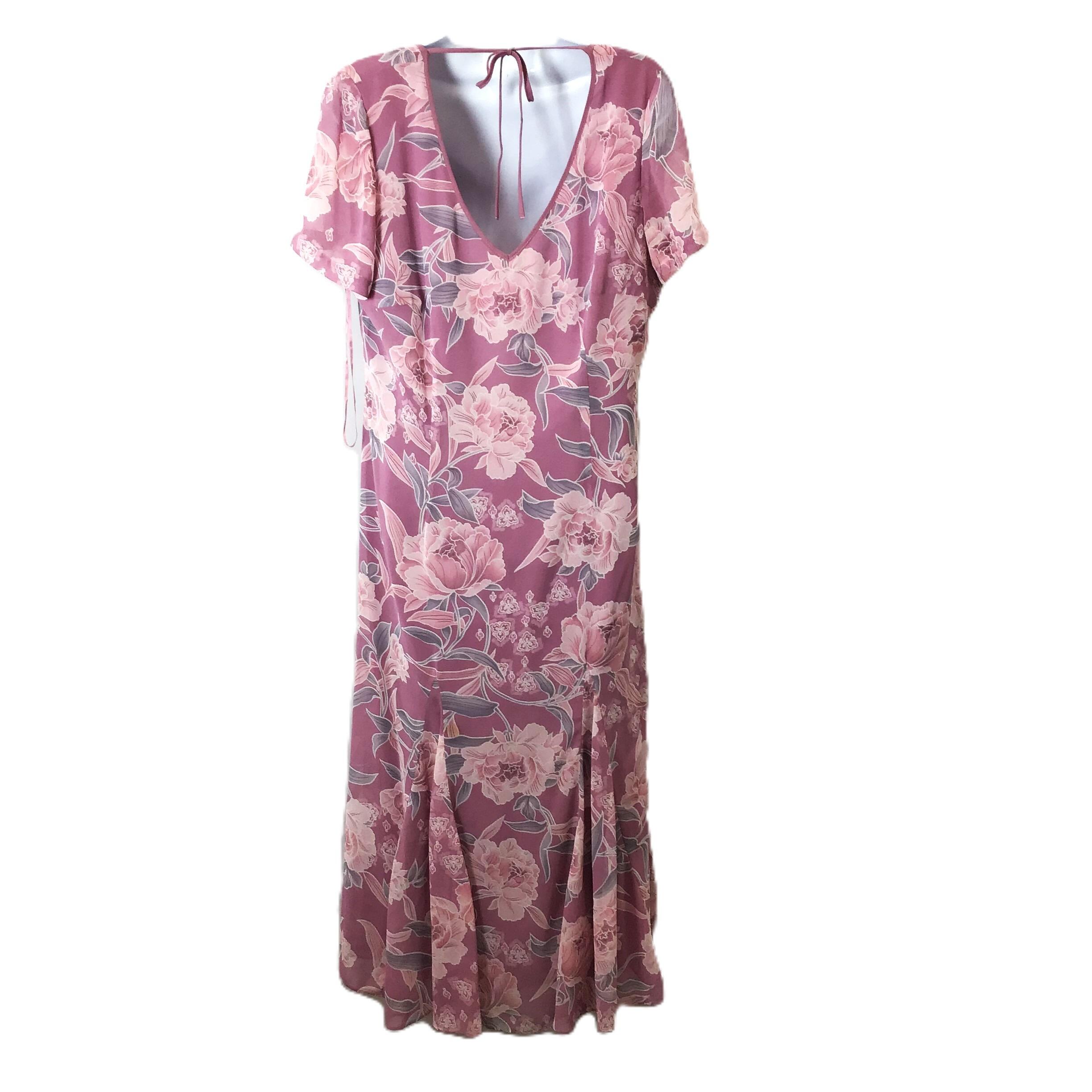 Jacques Vert Pink Floral Dress with Matching Over Jacket UK 12 14