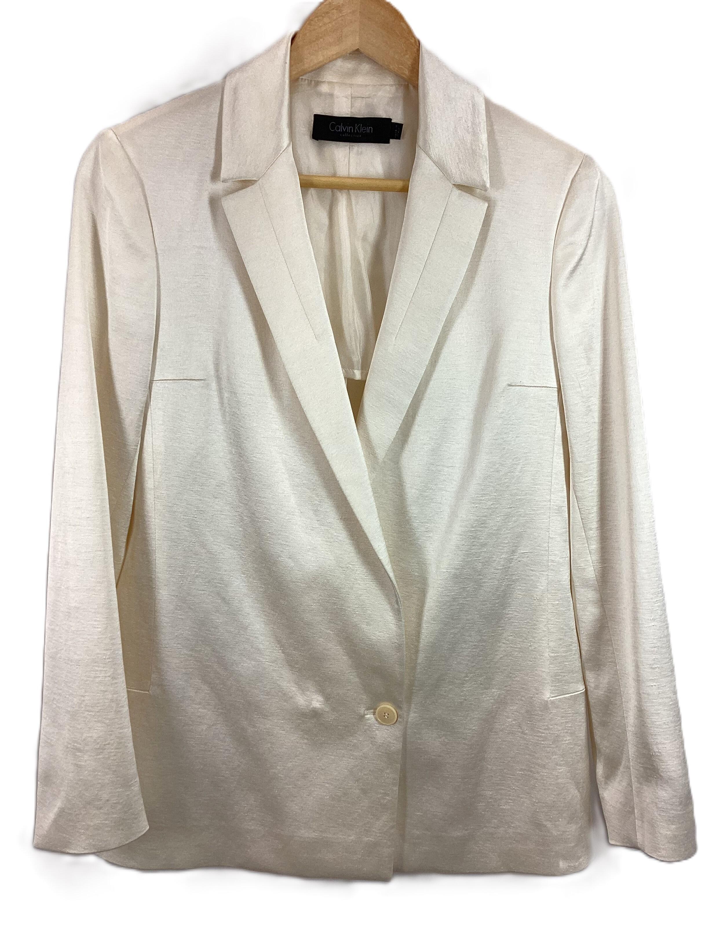 Calvin Klein Ivory Gold Linen Blend Blazer Jacket UK 6