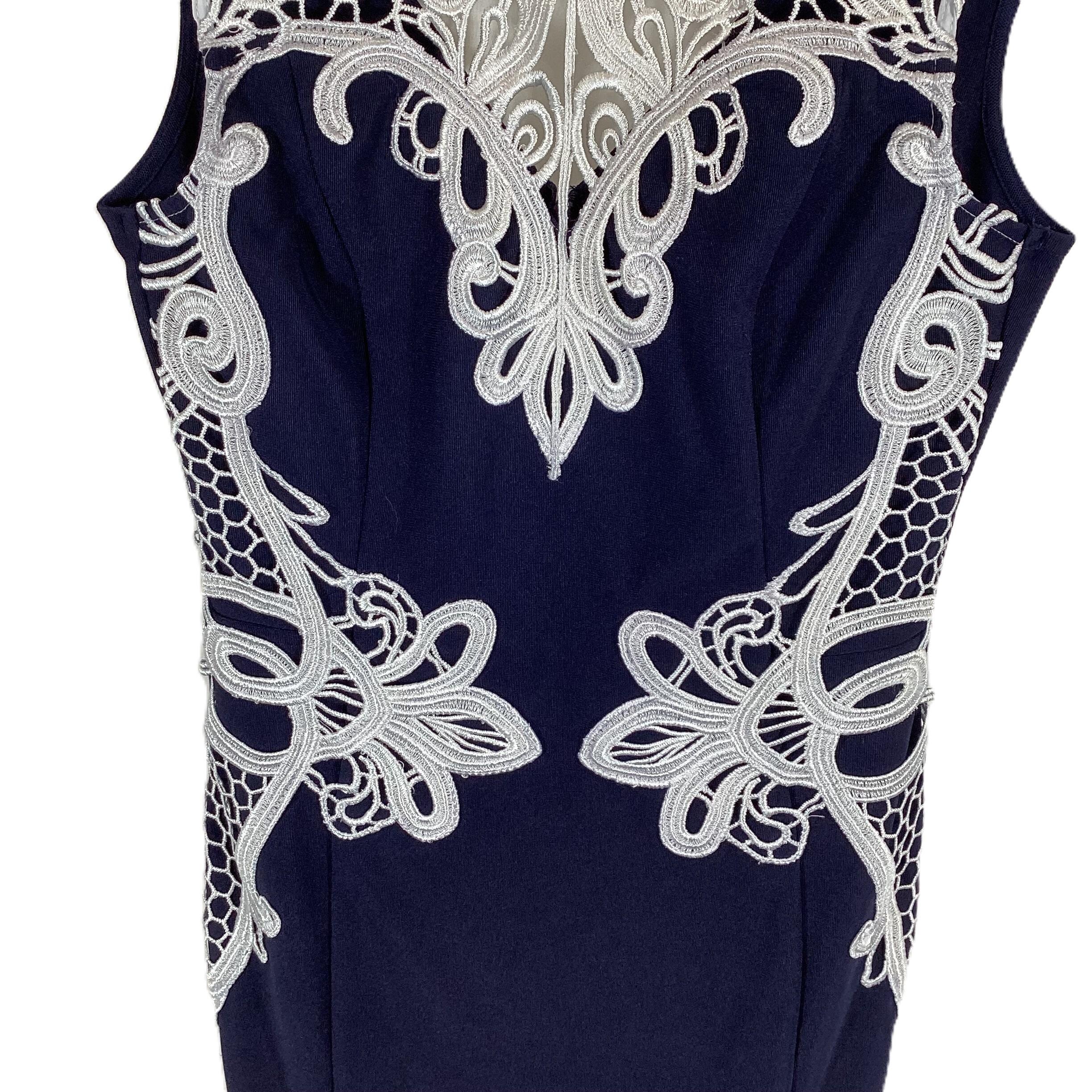 Lipsy London Michelle Keegan Navy Dress with White Lace Overlay UK 12