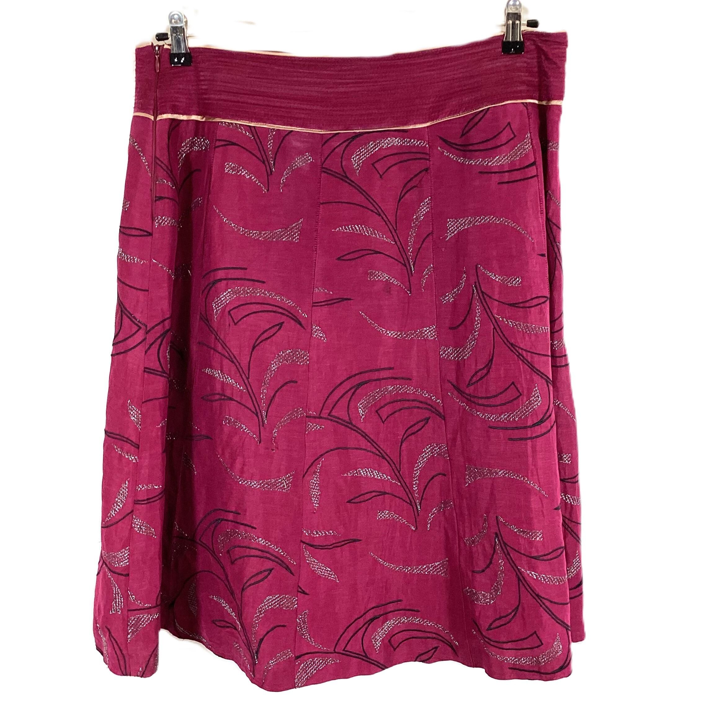 Monsoon Hot Pink Silk Linen Blend Embroidered Metallic Panel Skirt UK 18