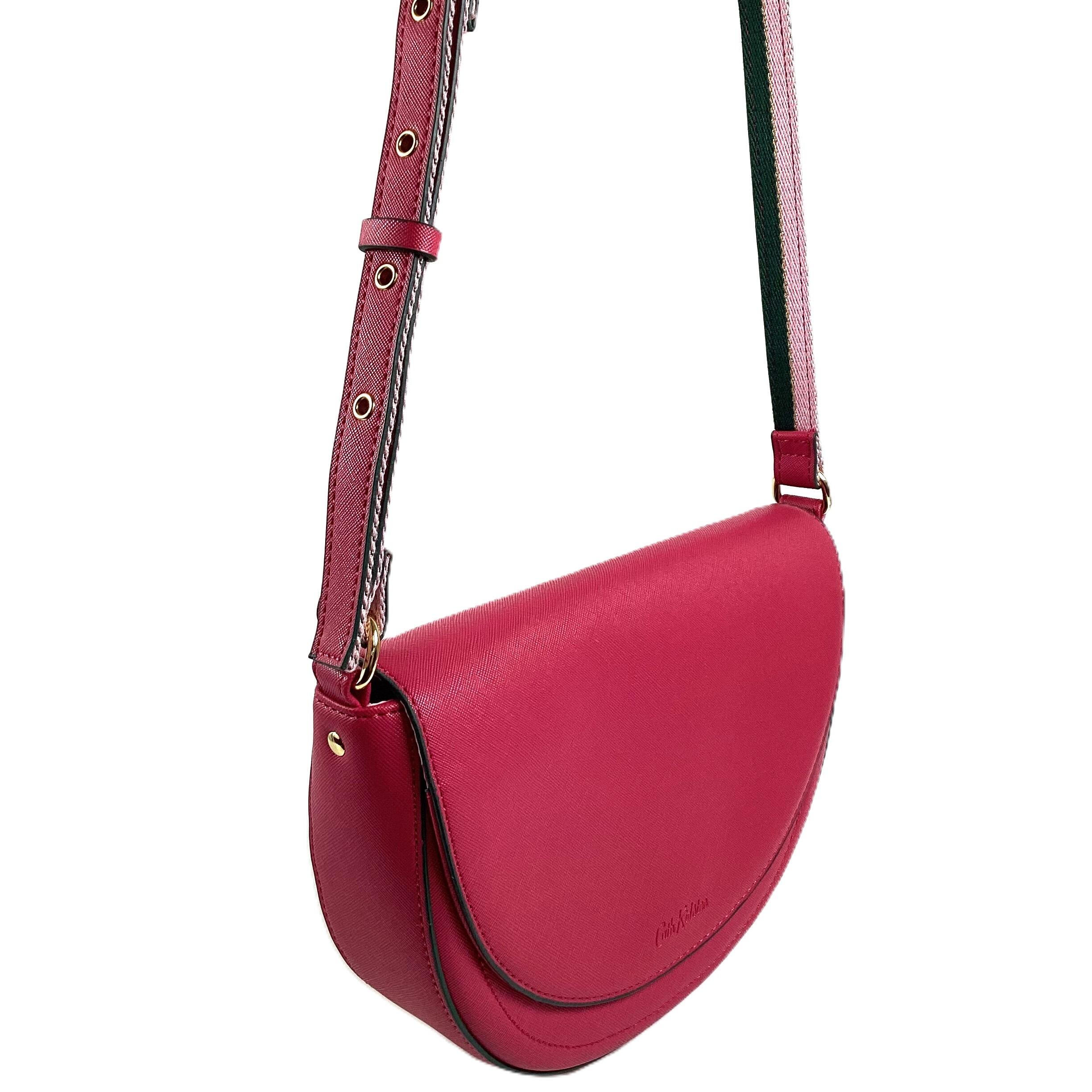Cath Kidston Stratton Pink Berry Faux Leather Saddle Crossbody Handbag