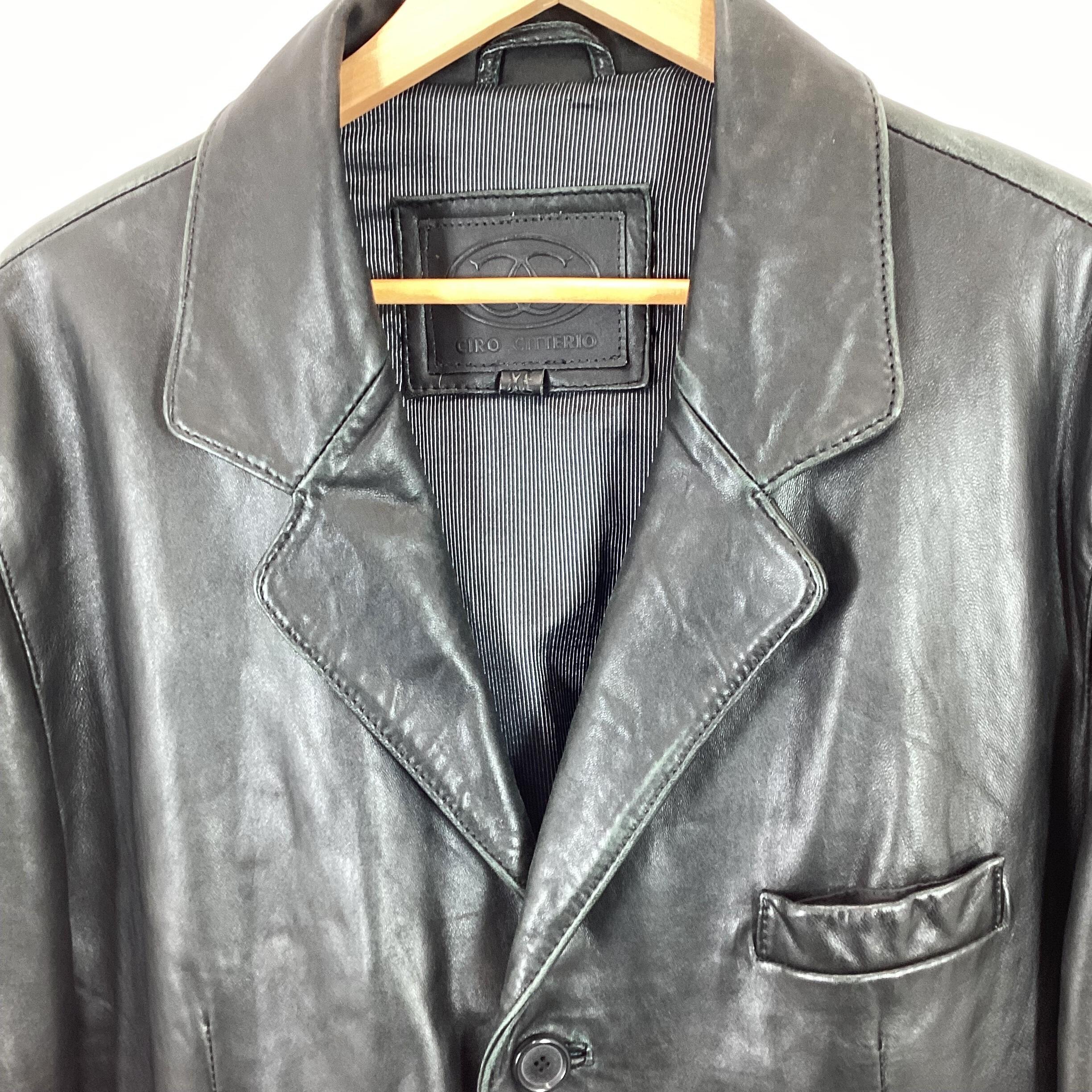 Ciro Citterio Black Leather Button Up Jacket UK XL