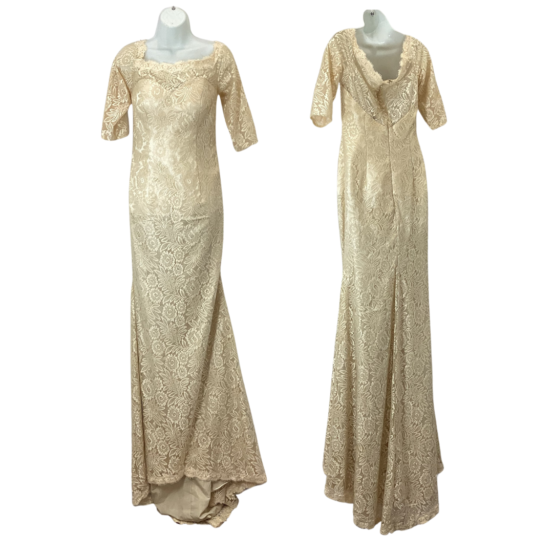 Hebeos Gold Ivory Full Floral Lace Square Neck Wedding Dress