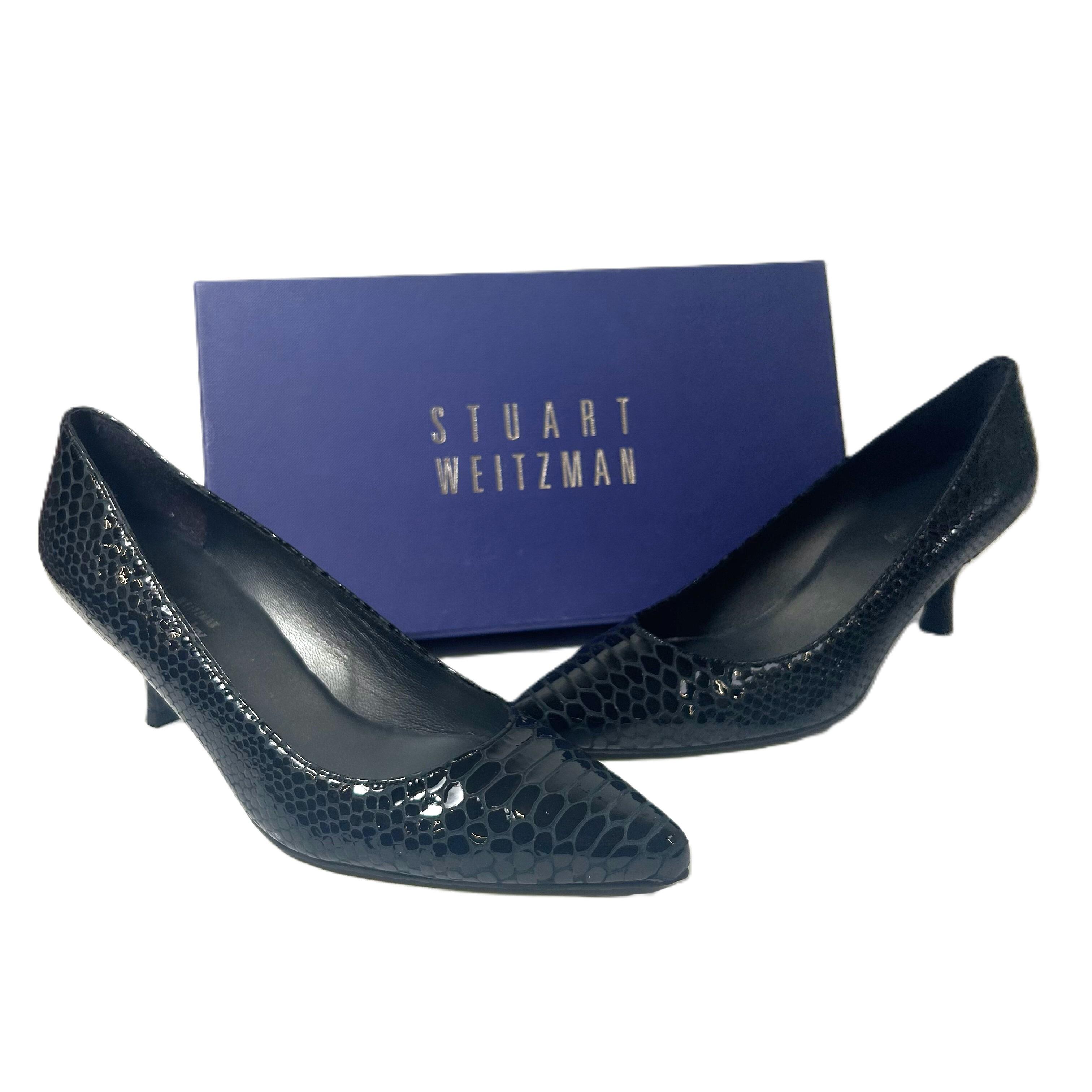 Stuart Weitzman Twiggy Black Patent Leather Snake Print Kitten Heels UK 7.5