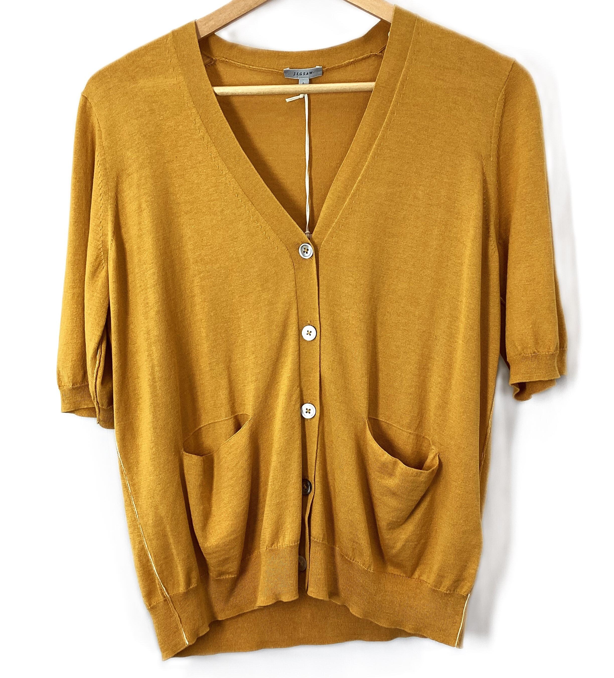 Yellow button up sweater sale