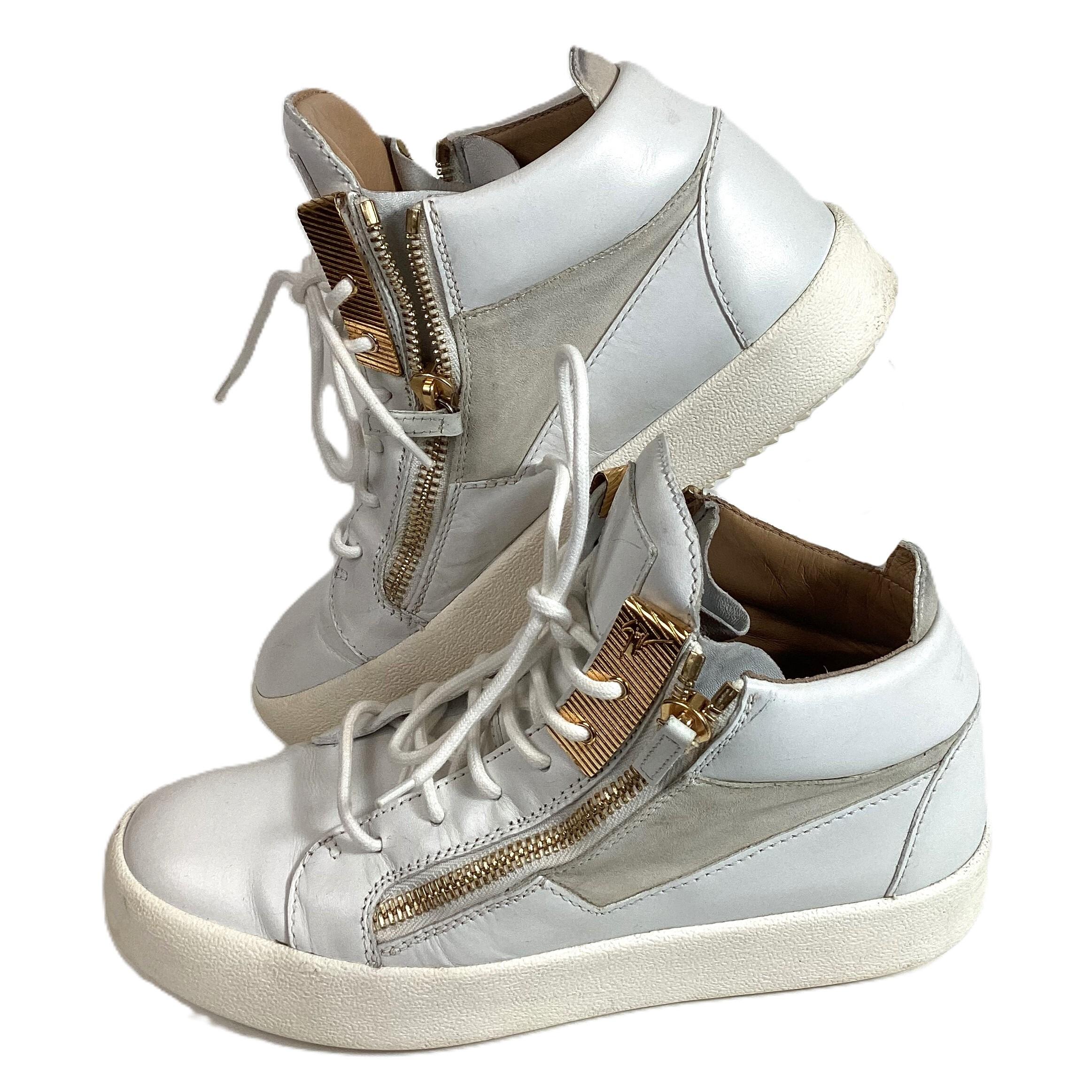 Giuseppe Zanotti White Classic Kriss Mid Top Sneakers UK 6.5