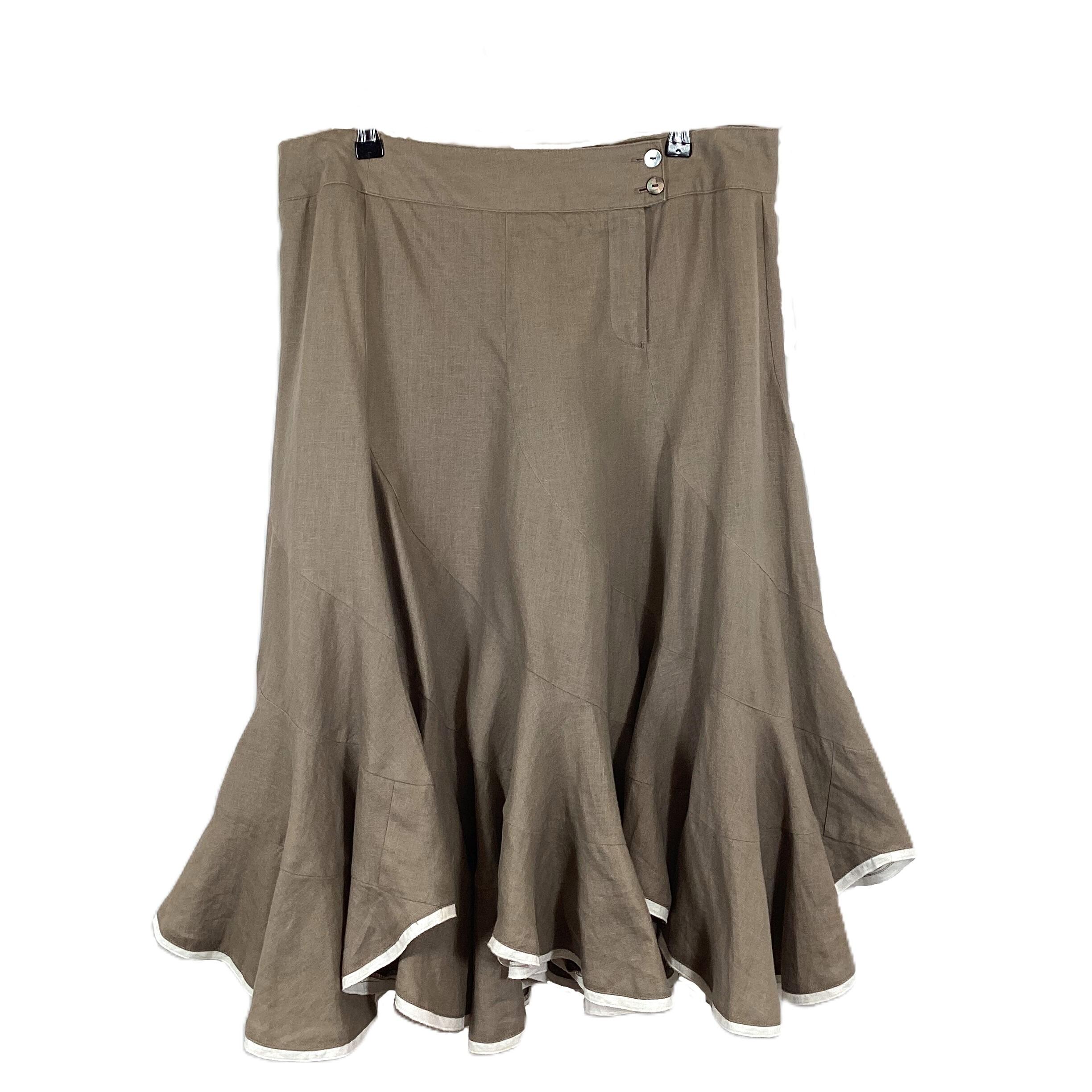 Paul Costelloe Brown Flippy Pure Linen Ruffle Skirt UK 16