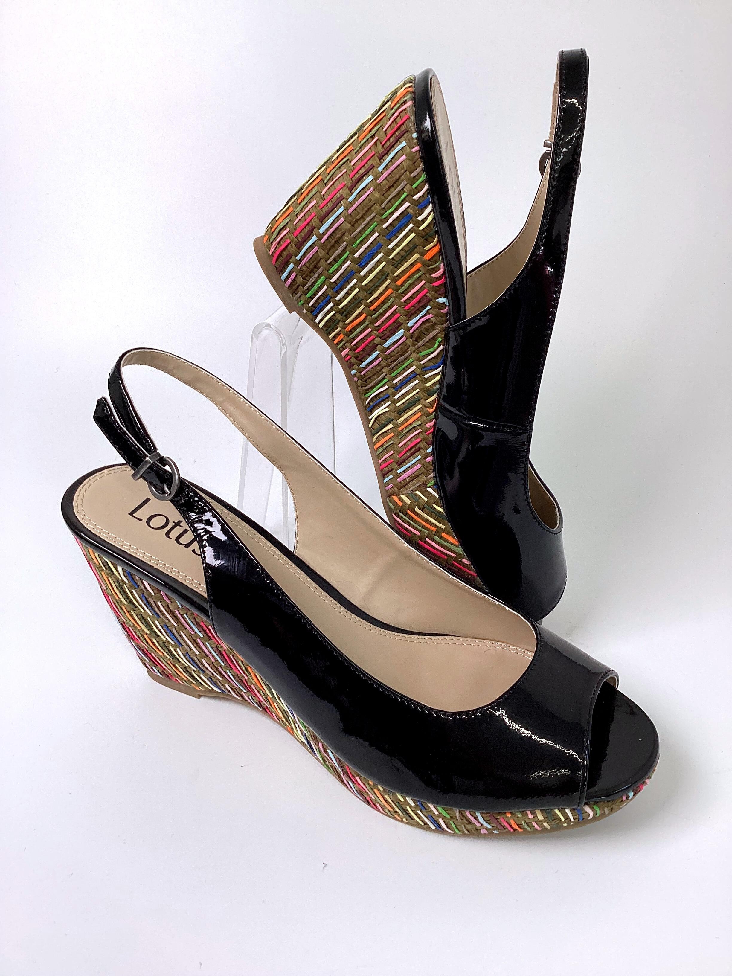 Lotus black best sale wedge shoes