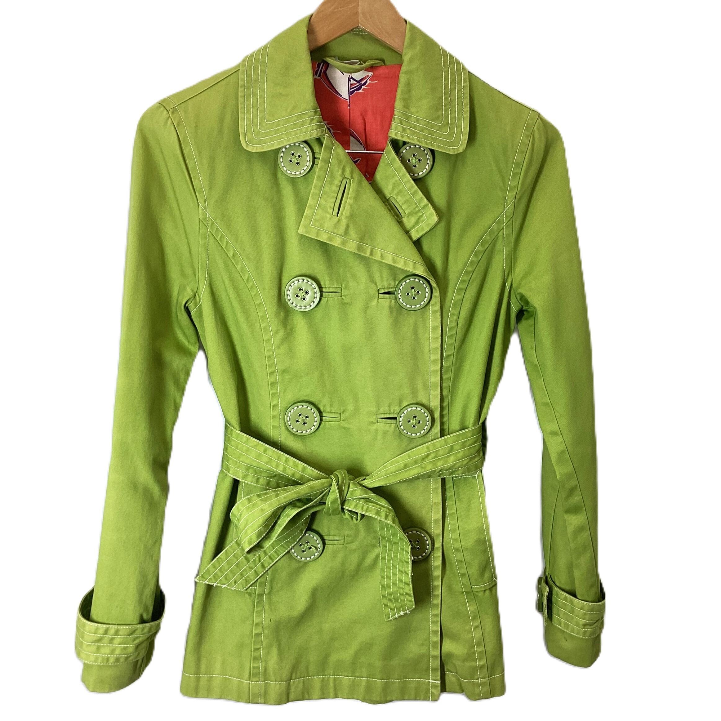 Lime Green Double Breasted Belted Lightweight Cotton Jacket UK M