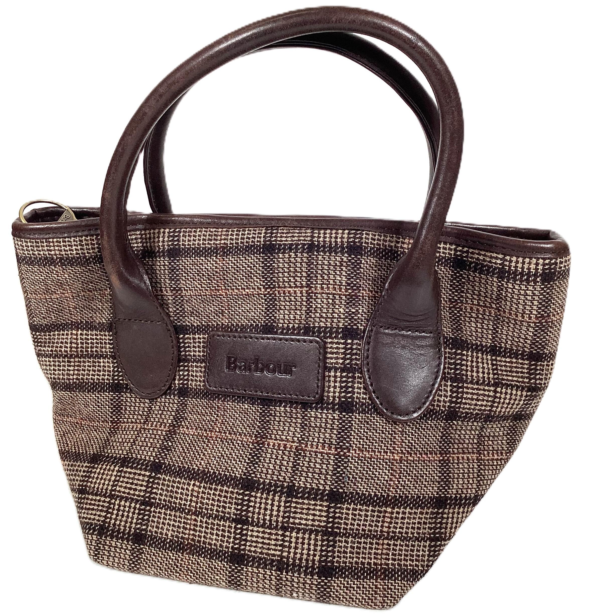 Barbour Cotton Tartan Mini Tote Bag in Brown