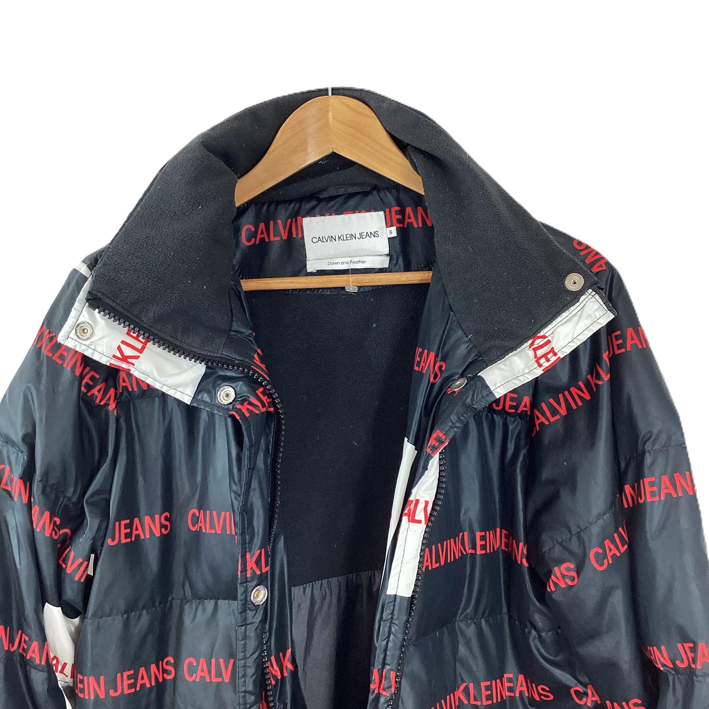 Calvin Klein Jeans Black Monogram Logo Down Feather Puffer Coat S