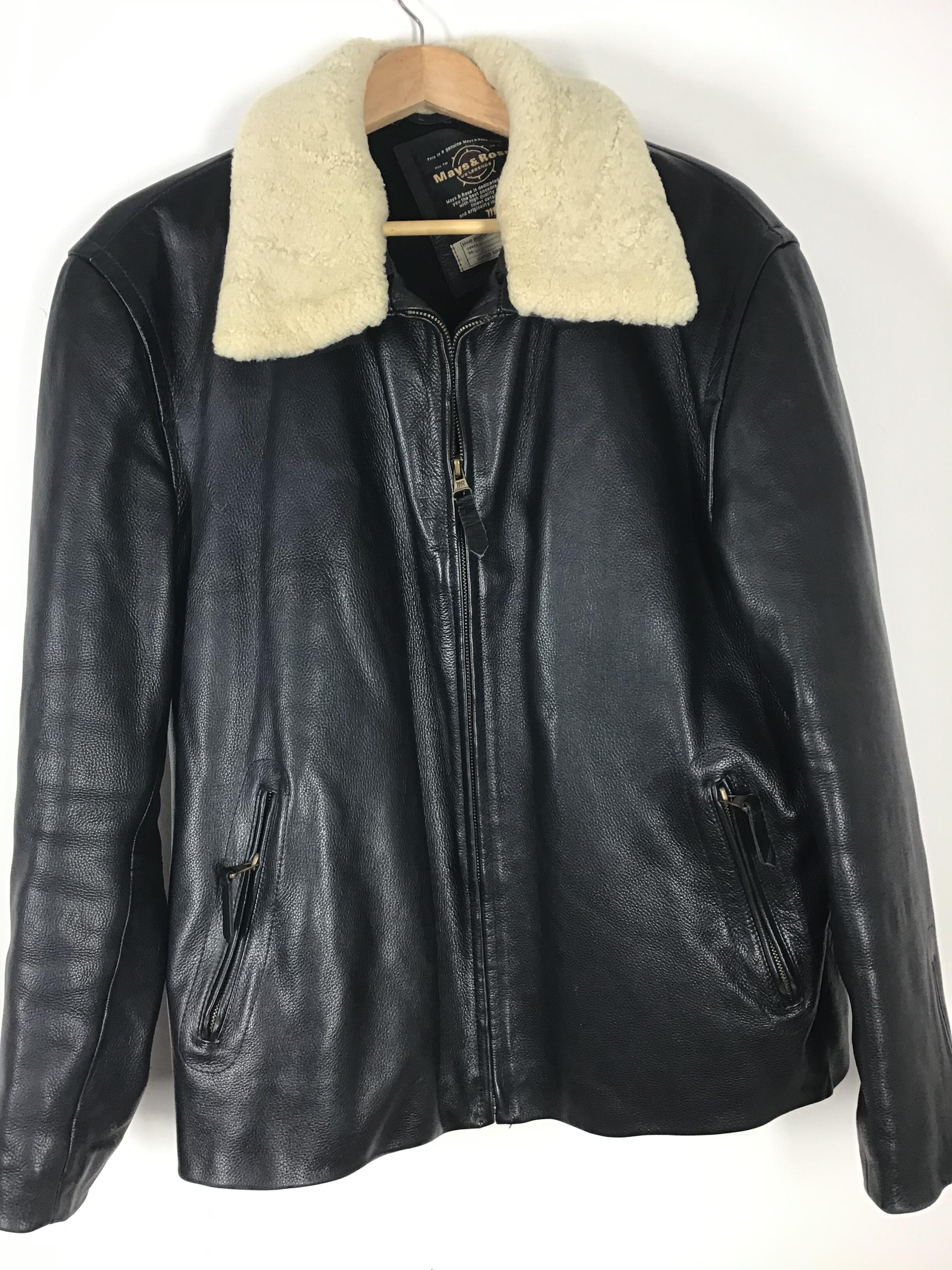 Mays & Rose Black Leather Jacket UK 50