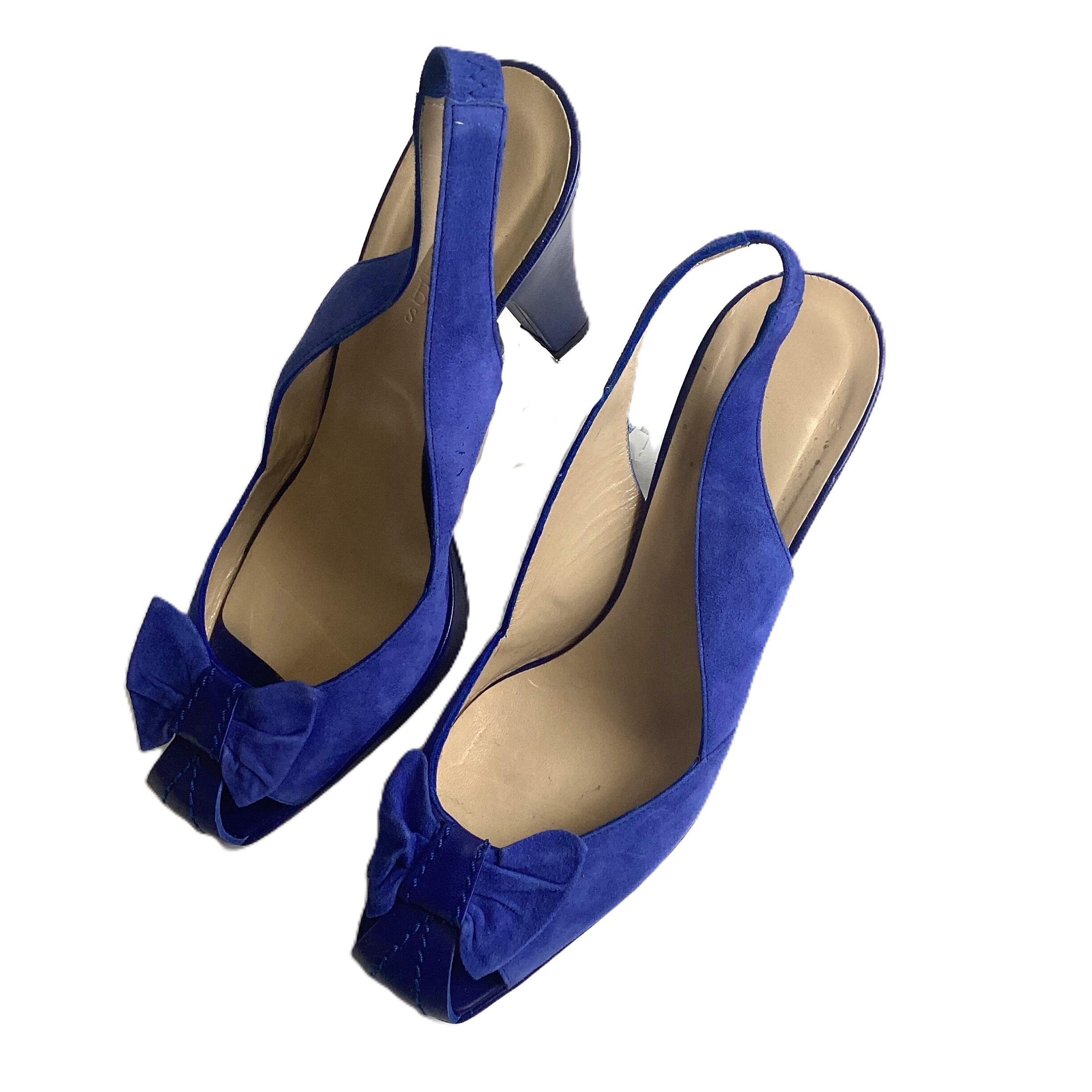 Hobbs Blue Sling Back Leather Heels With Bow Detail UK 6.5