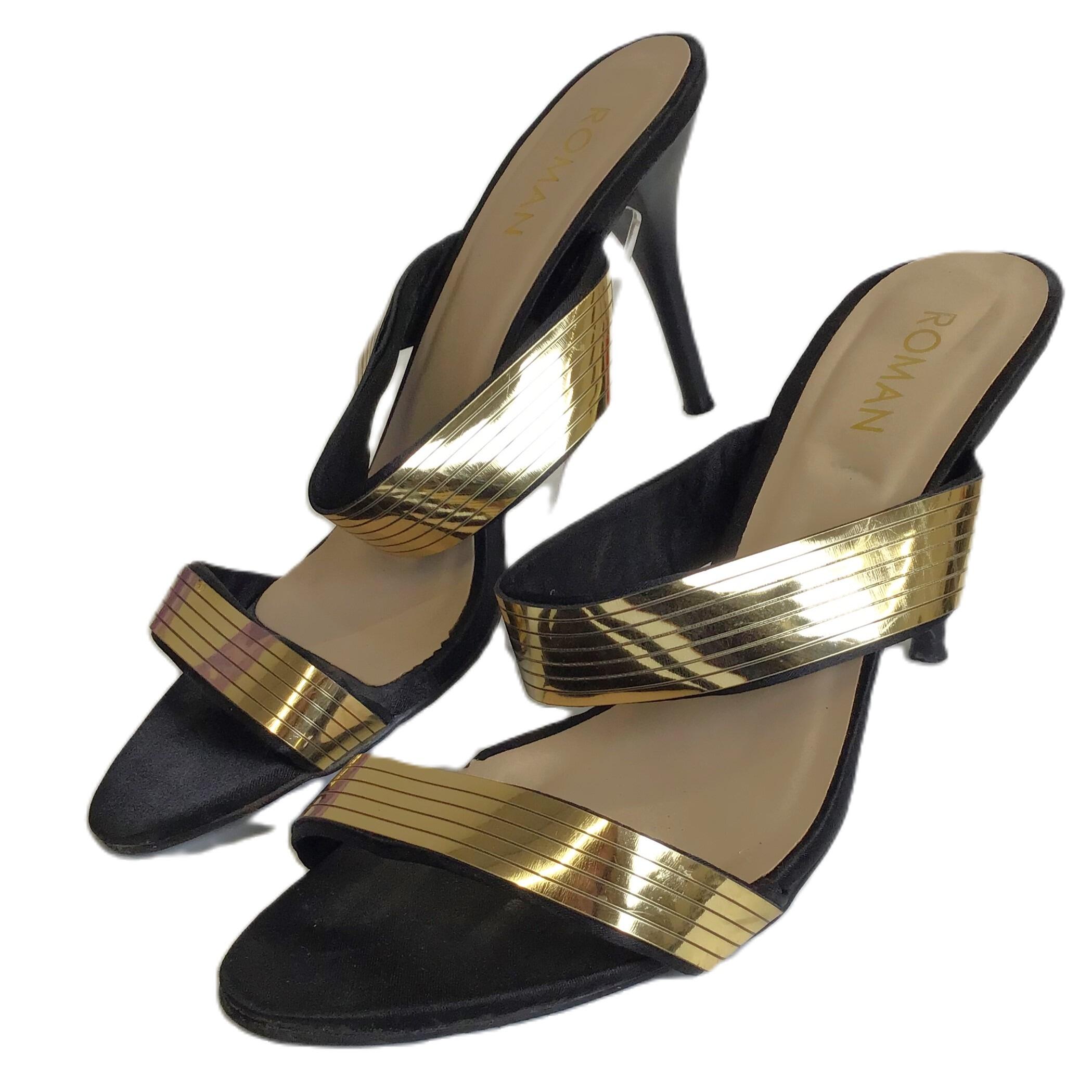 Black and gold sandals heels best sale