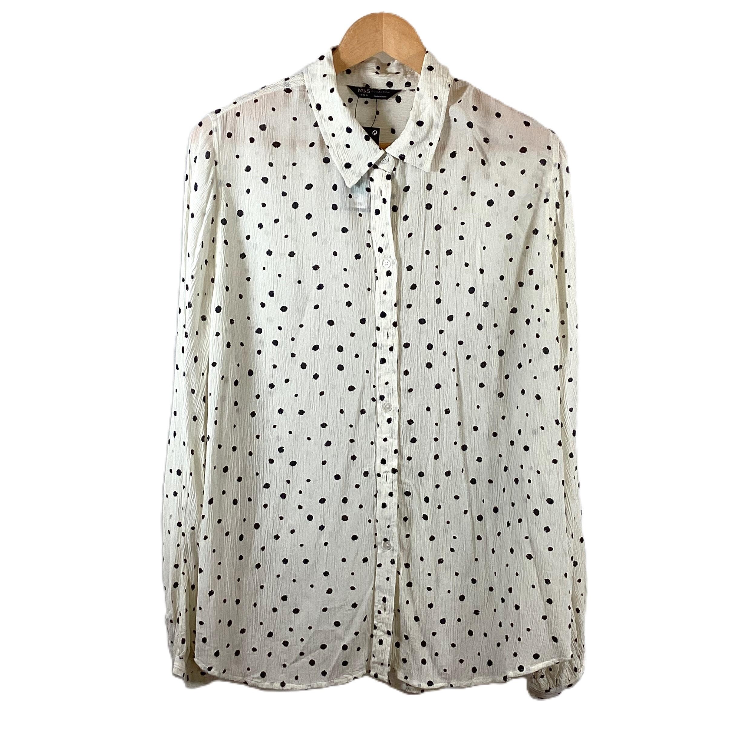 M S White Polka Dot Shirt UK 14R