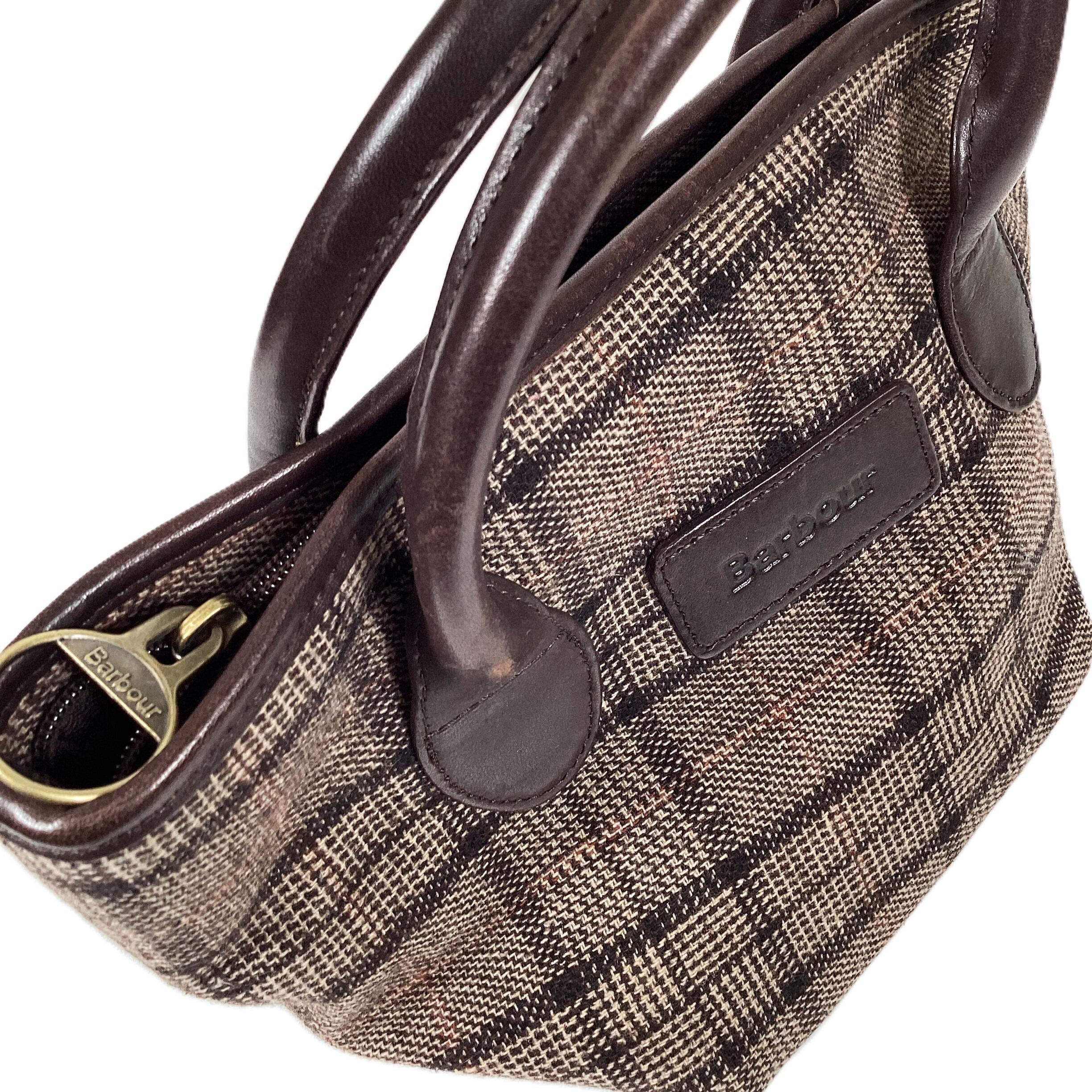 Barbour Cotton Tartan Mini Tote Bag in Brown