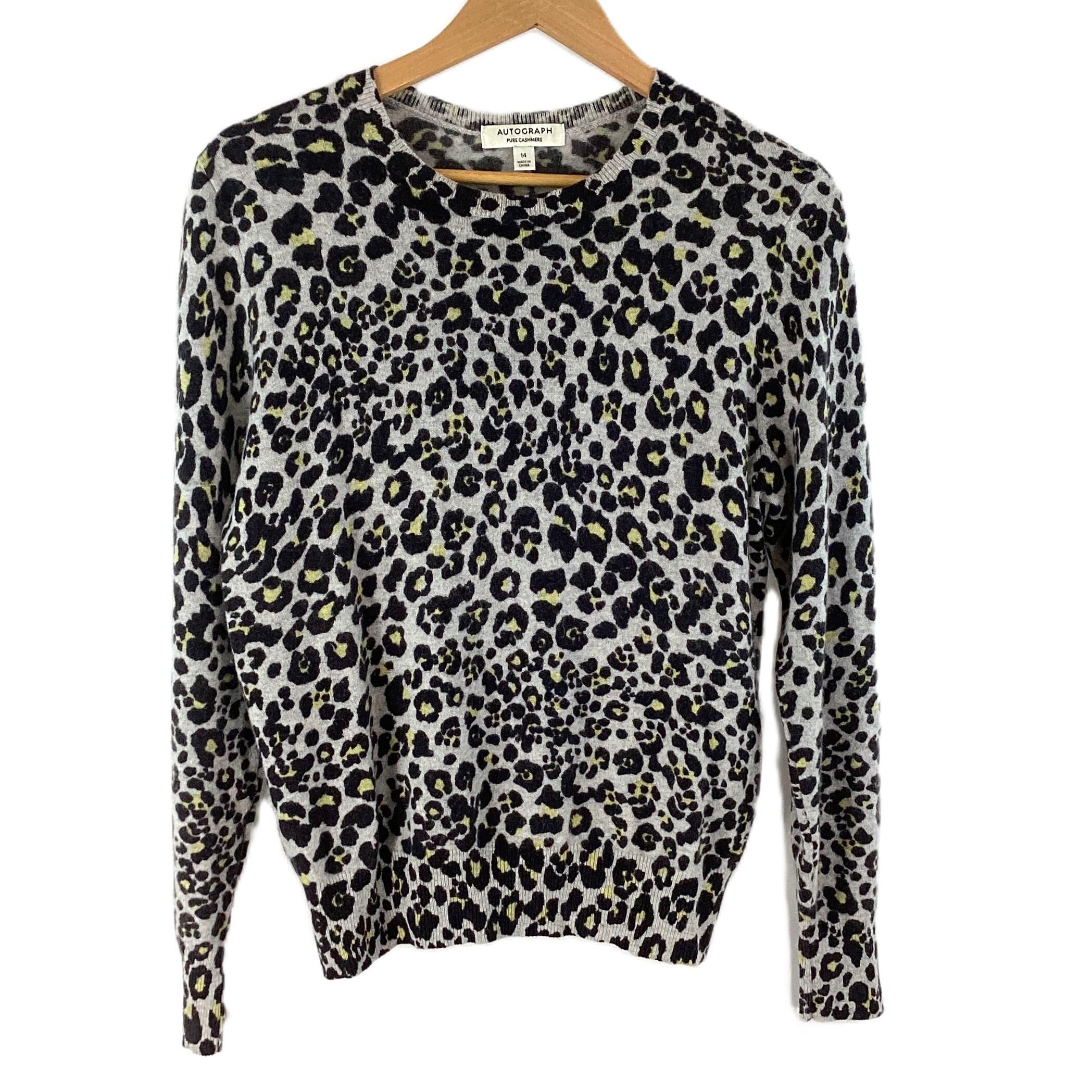 Autograph Multicoloured Leopard Print Cashmere Jumper UK 14