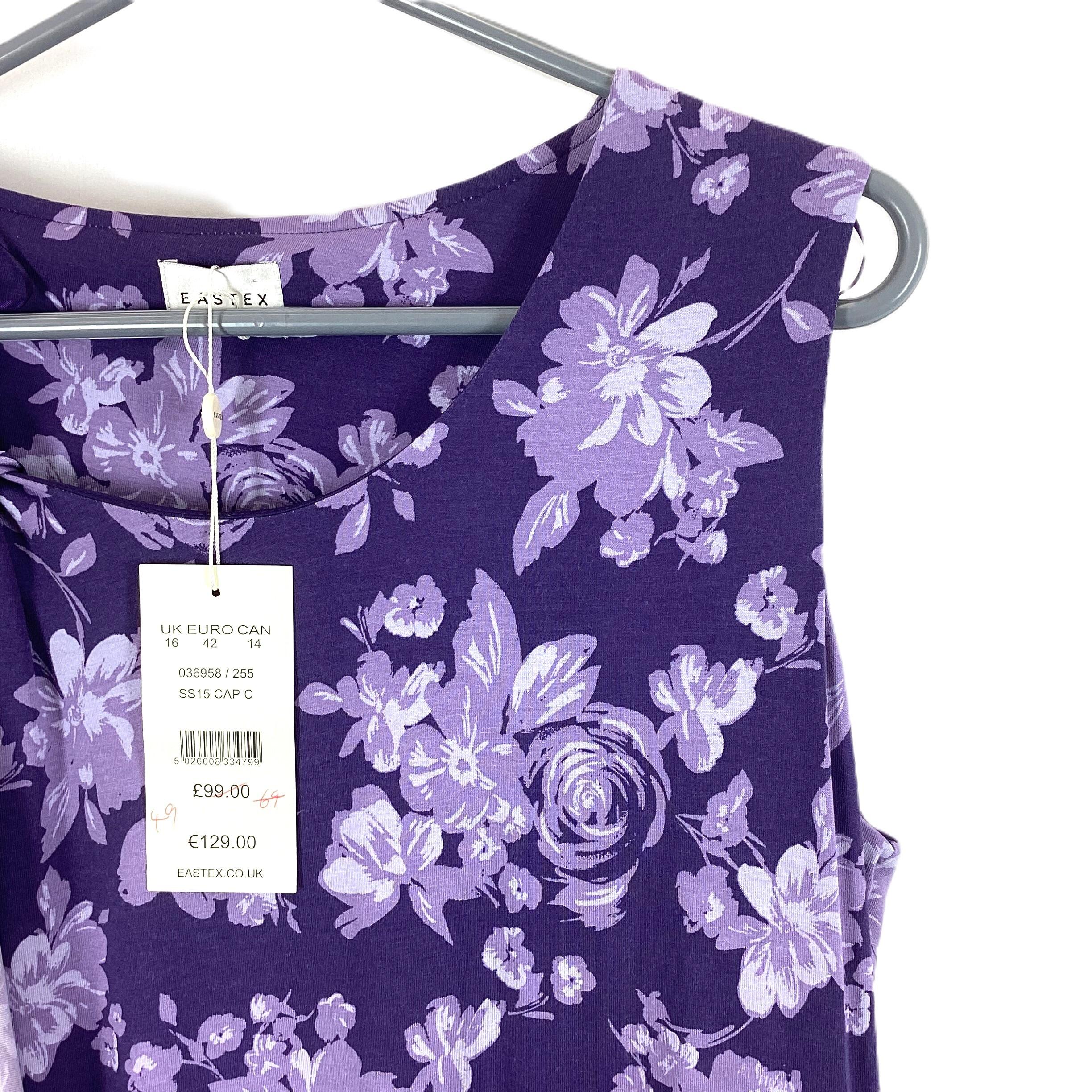 Eastex Purple Sleeveless Floral Dress UK 16