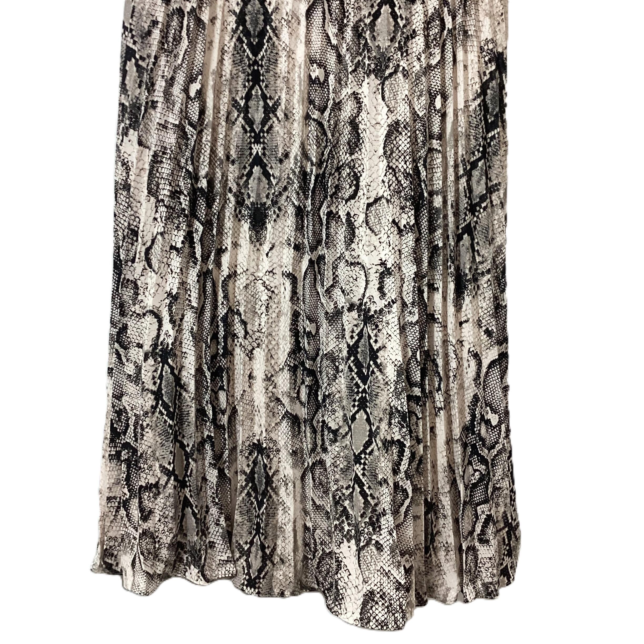 Oasis Black Cream Snakeskin Print Pleated Midi Summer Dress UK 12 Long