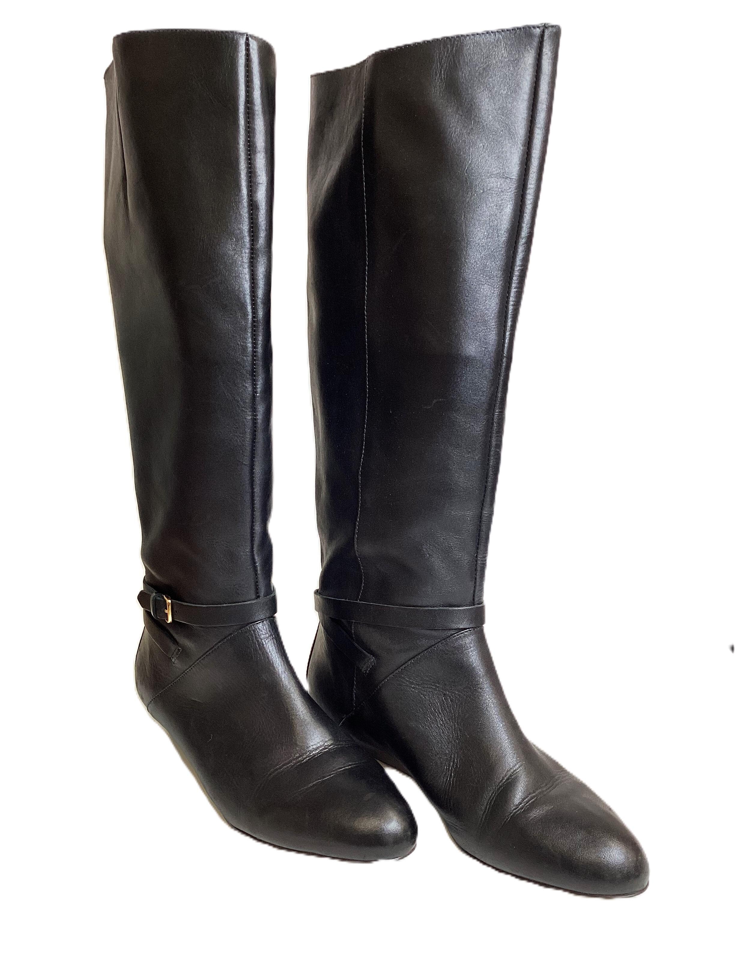 Jaeger Black Leather Low Thin Heel Calf Boots UK 6