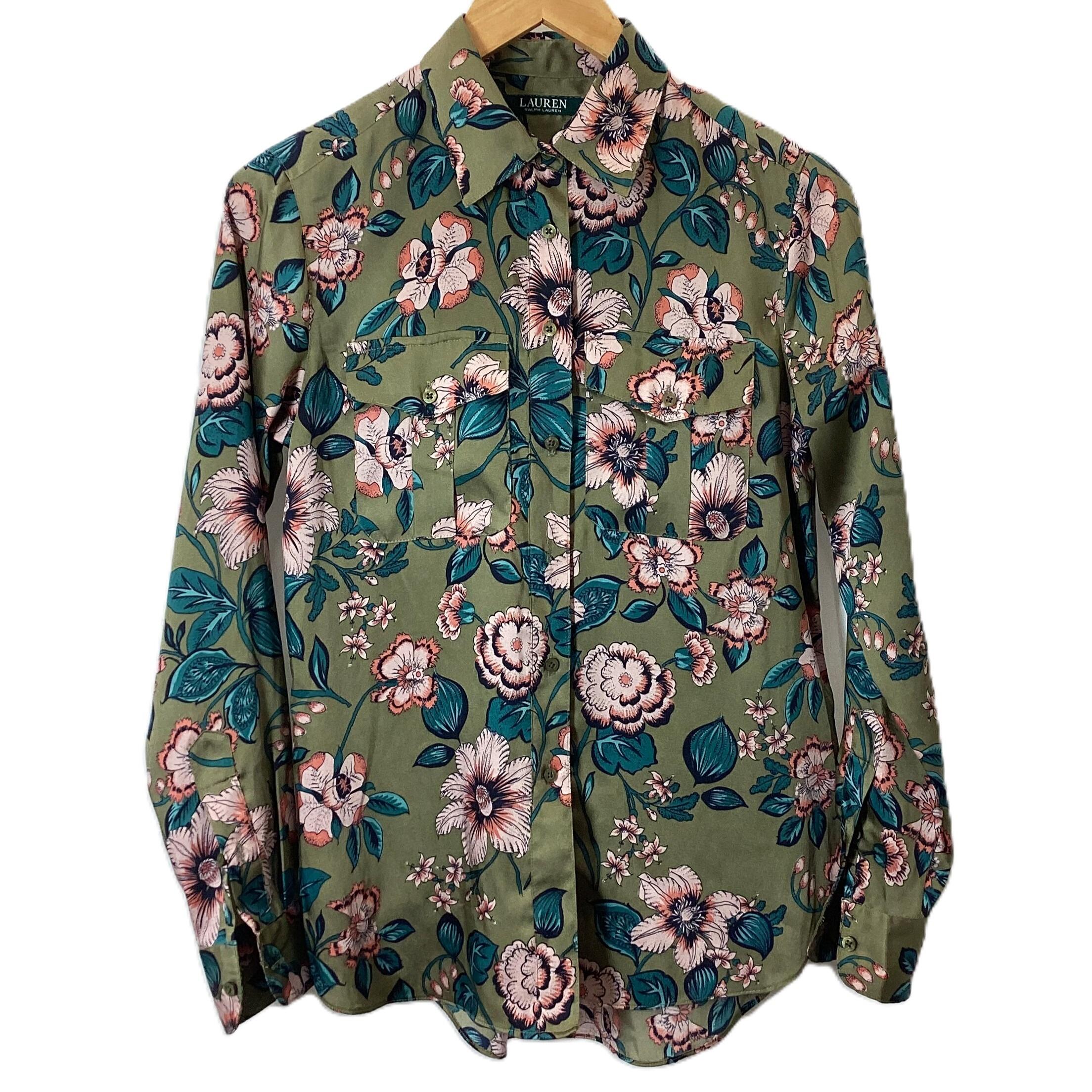 Ralph Lauren Khaki Green Floral Long Sleeve Shirt S