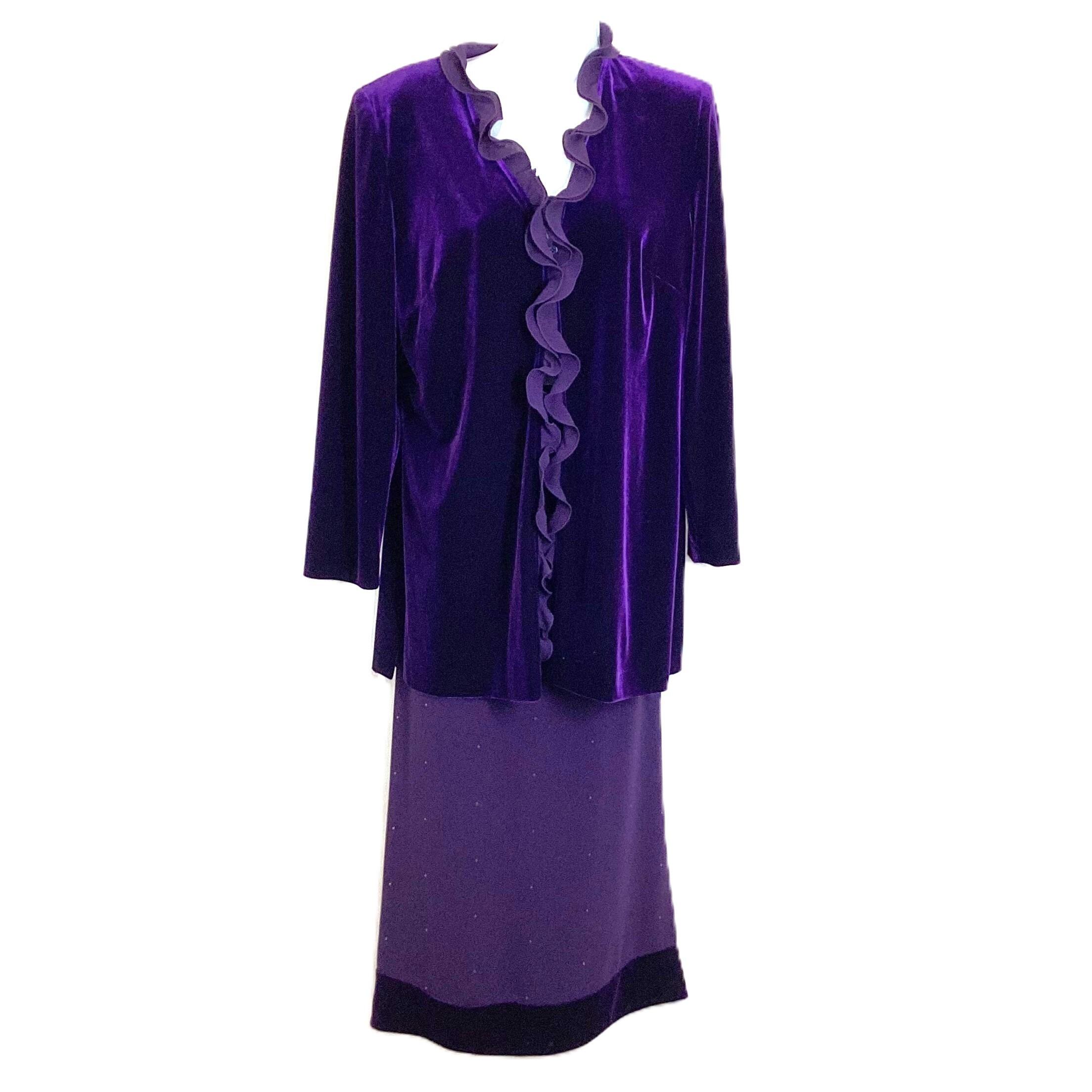 Jacques Vert Purple Maxi Skirt Ruffle Jacket Set UK 10