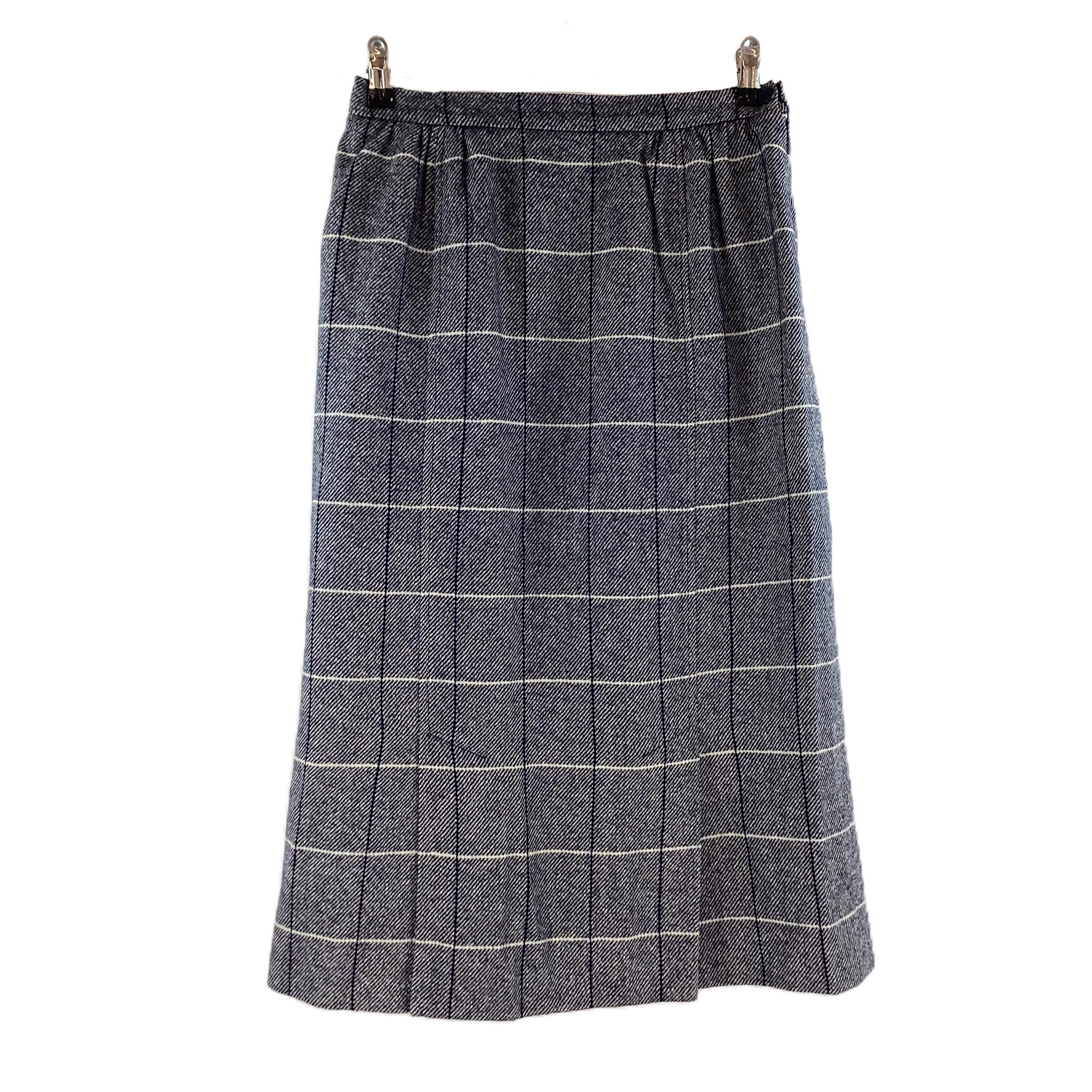 Jaeger Grey Check Wool Slit Skirt UK 14
