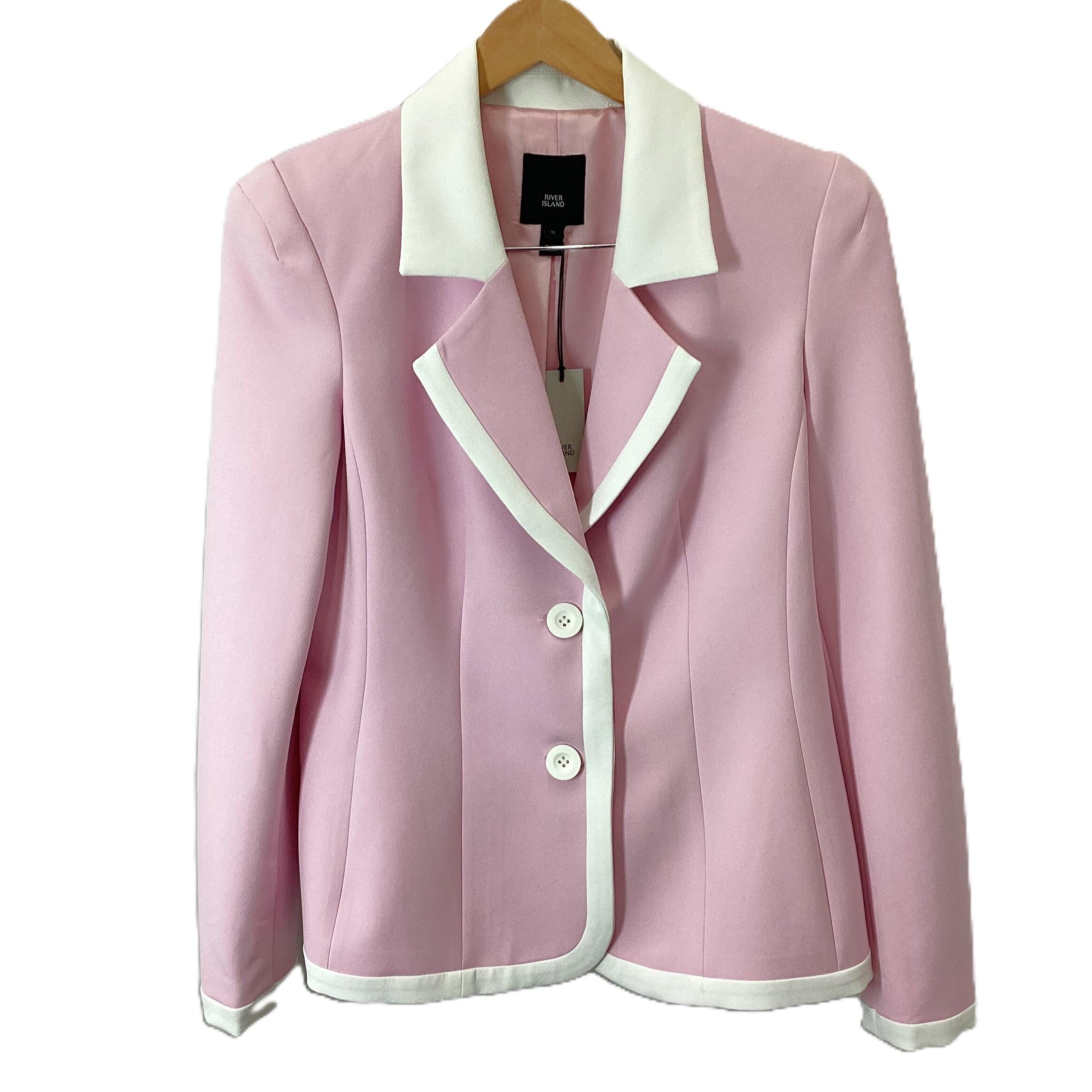 River Island Pastel Pink Blazer Jacket With White Detailing UK 10