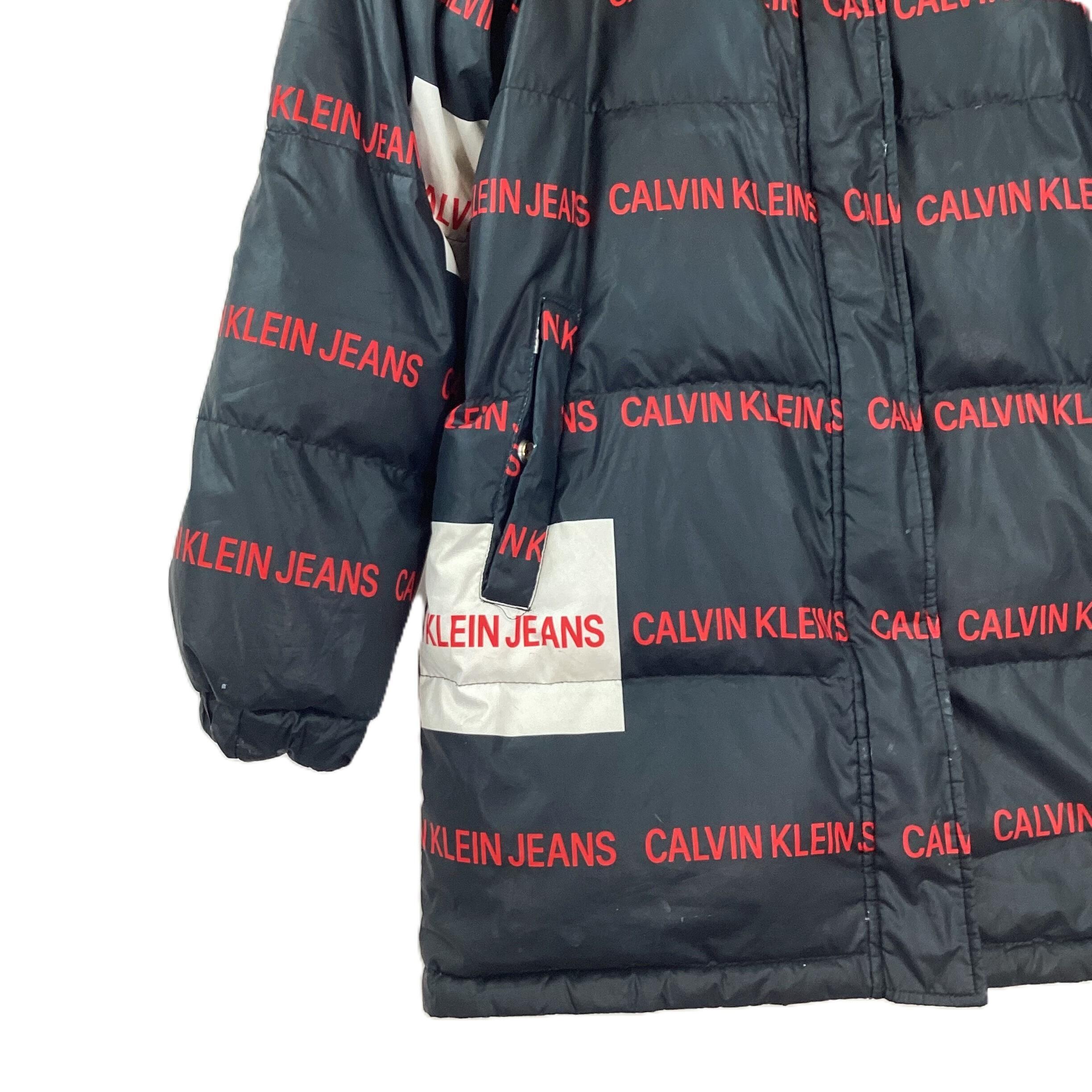 Calvin Klein Jeans Black Monogram Logo Down Feather Puffer Coat S