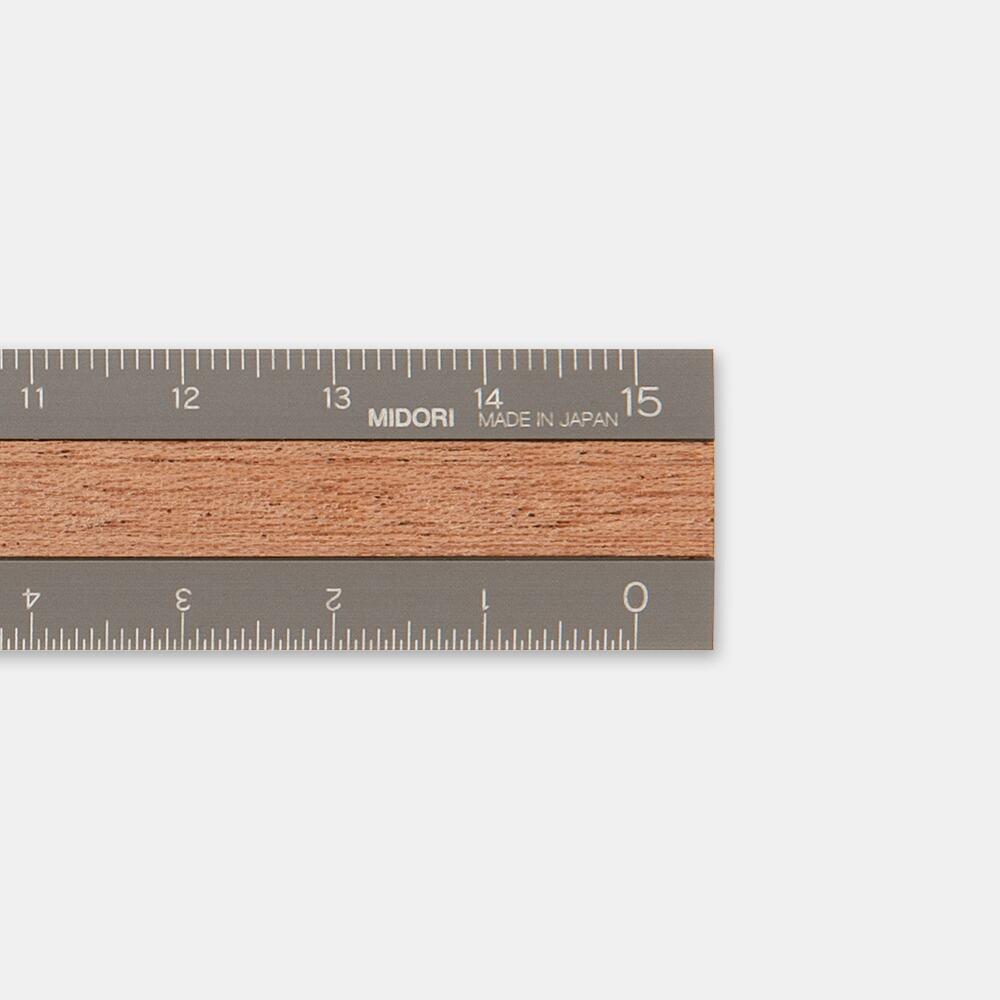 Miro Ruler Midori Aluminum Wooden Ruler - 15cm - Gray