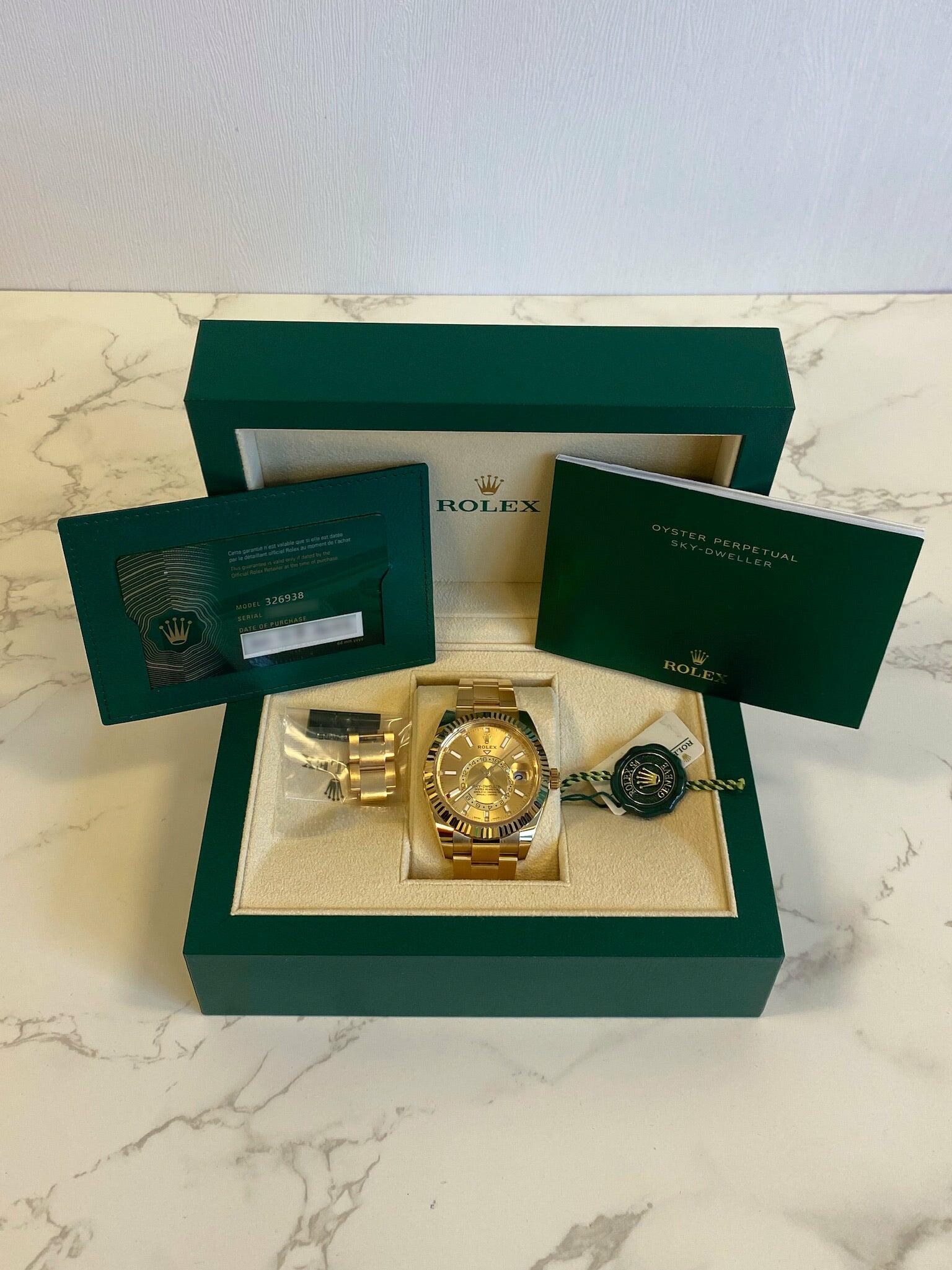 Rolex Sky Dweller 326938 Yellow Gold Champagne Dial Unworn 2022