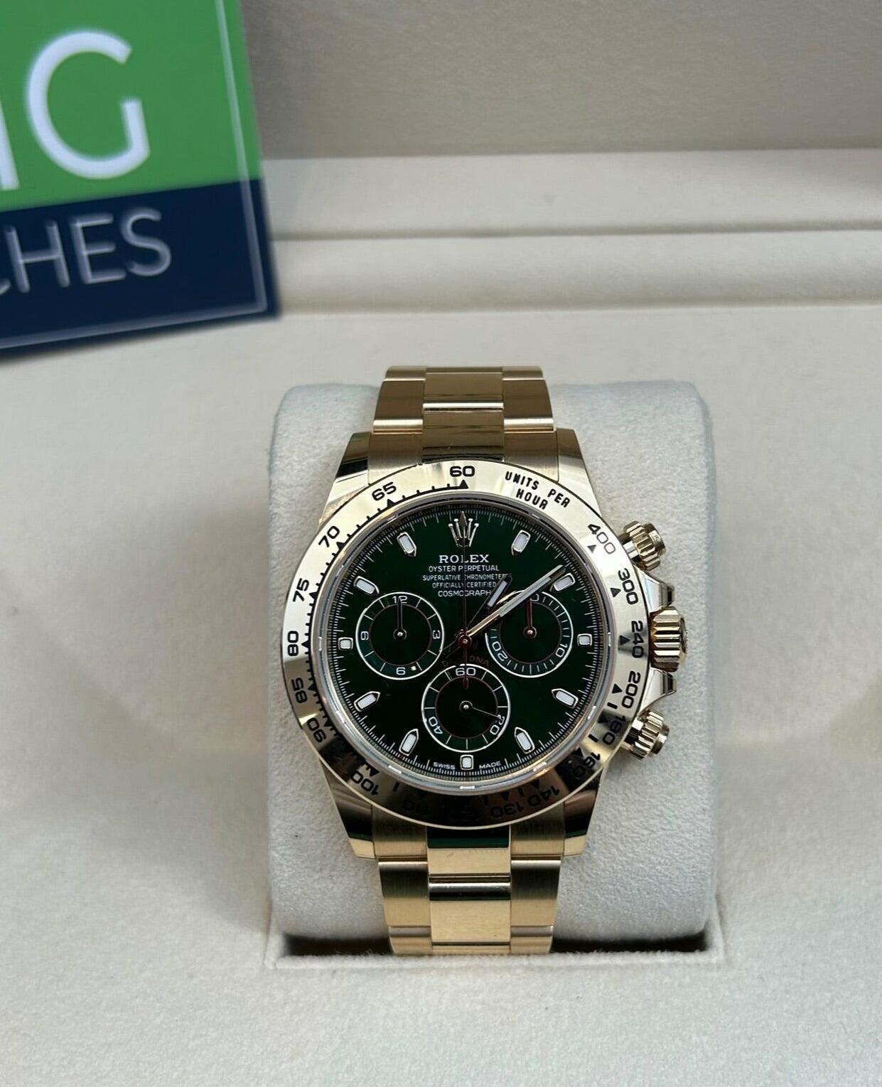 Rolex 2019 full set green face hotsell solid gold daytona