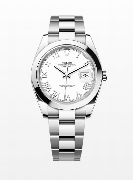 Rolex Datejust 41 126300 White Smooth Bezel Oyster Bracelet Roman Dial 2021