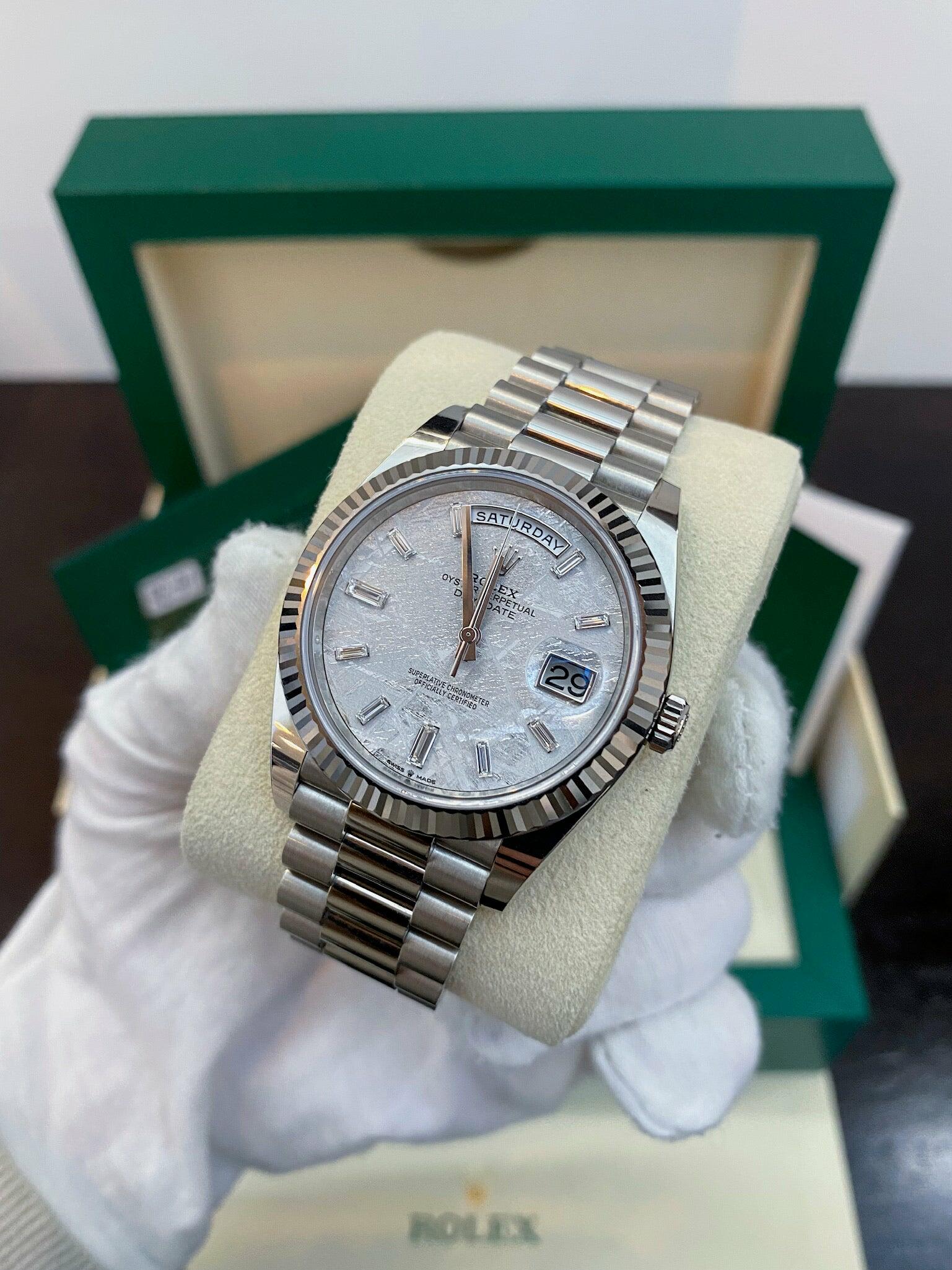 Rolex Day Date 40 228239 White Gold Meteorite Baguette Dial 2021