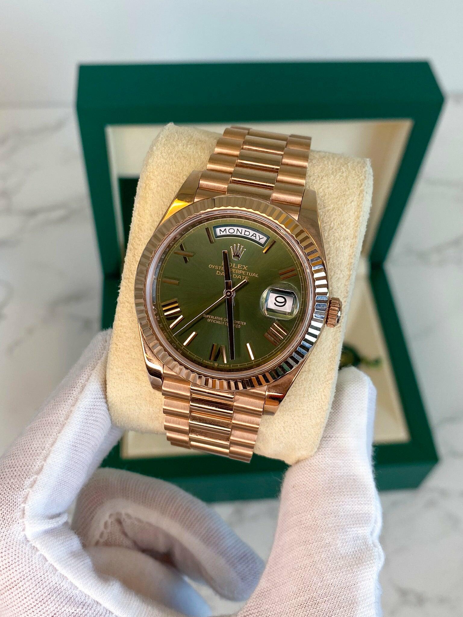 Rose gold 2025 rolex green face