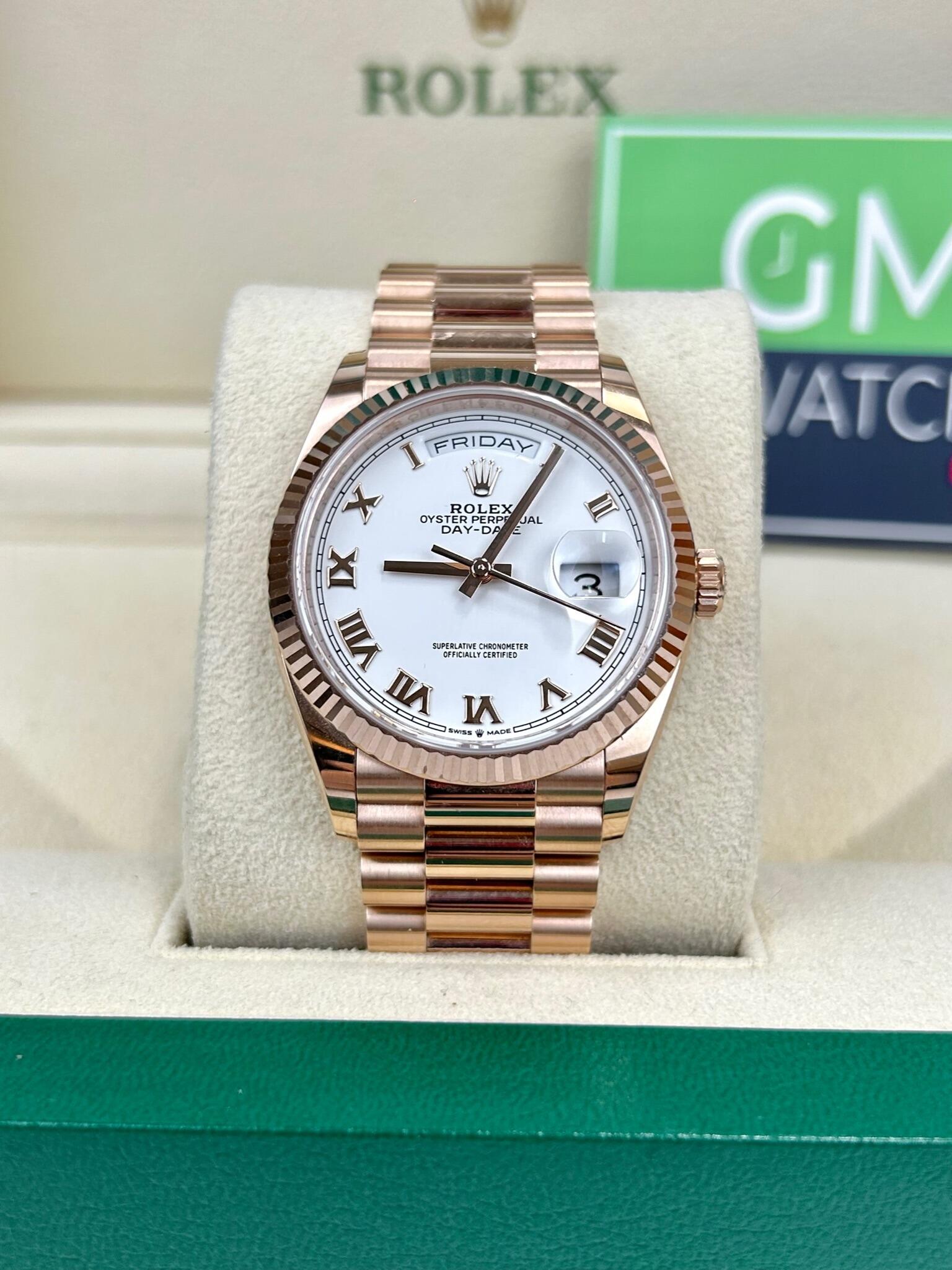 Rolex Day Date 36 128235 White Roman Dial Rose Gold 2022