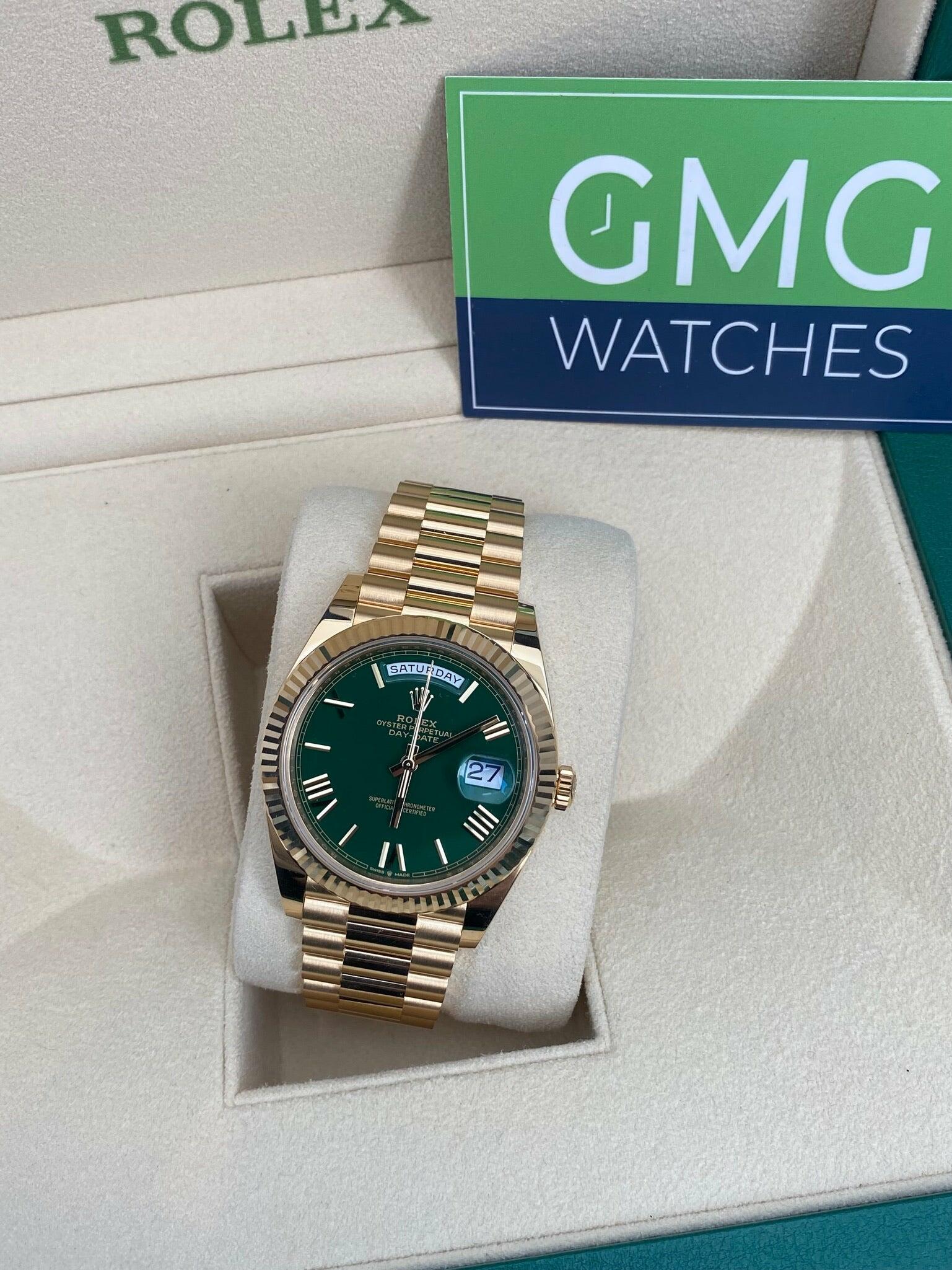 Rolex gold green day on sale date