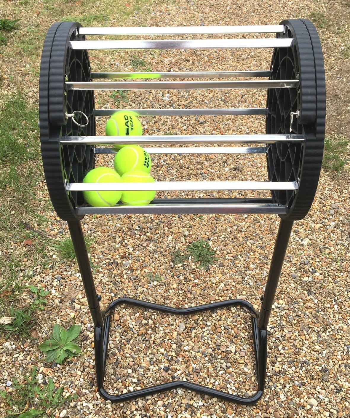 Tennis ball machine accessories, ball pick up baskets and mowers, batteries and chargers, remotes