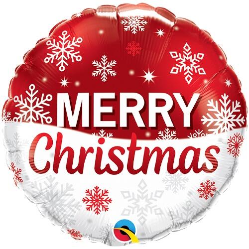 Merry Christmas Balloon featuring a red and white background with snowflakes