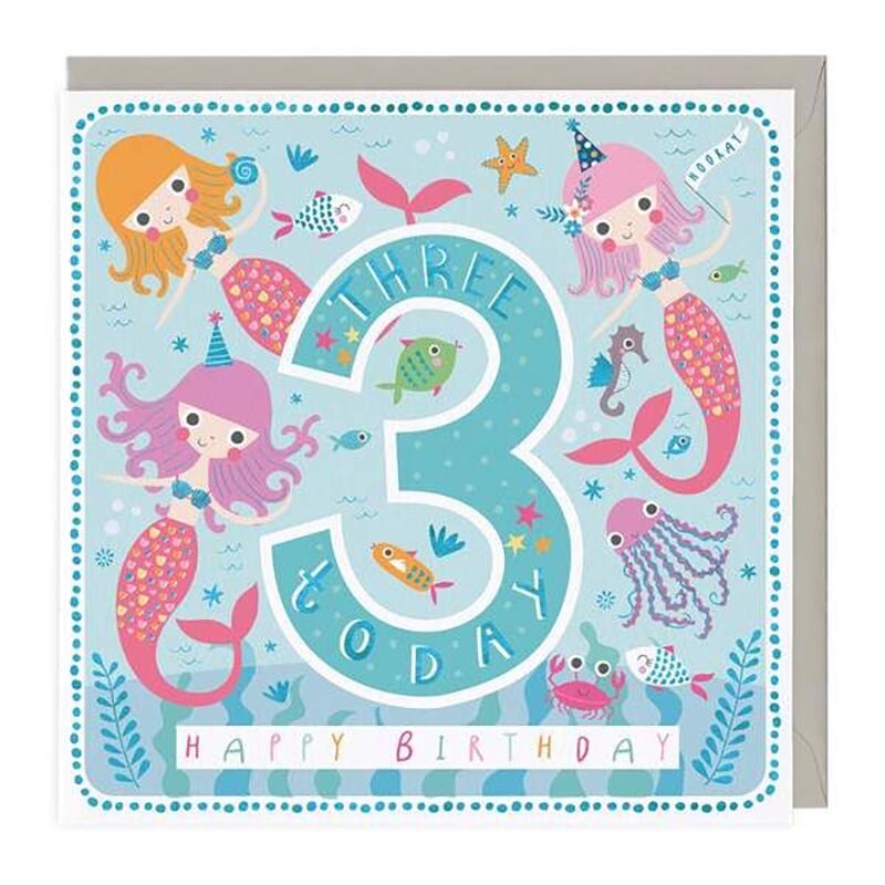 3 Today Mermaids Birthday Card