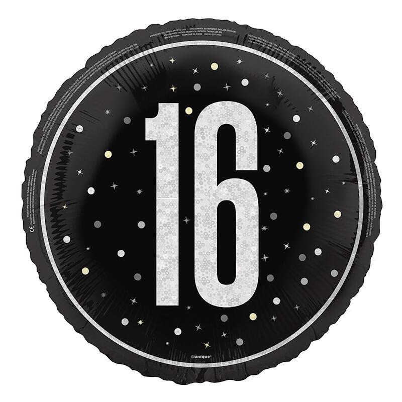 Black number 16 Birthday Balloon