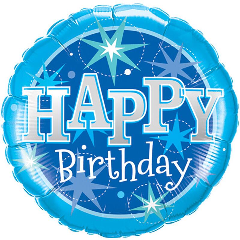 Ballon hélium Happy Birthday bleu confettis