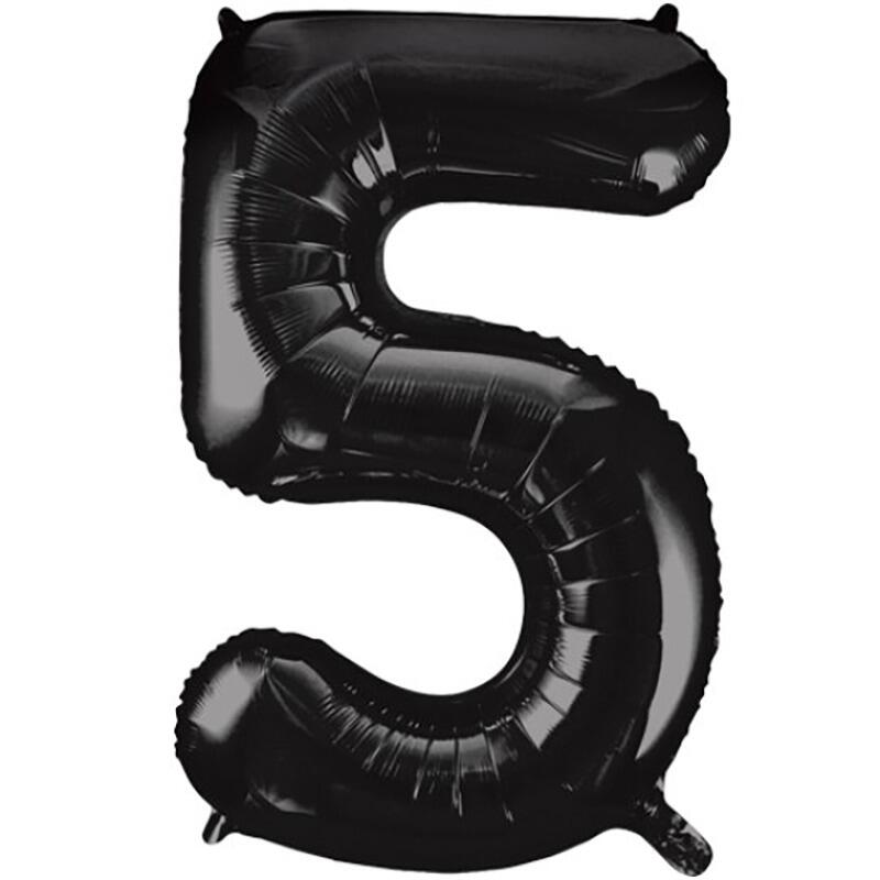 Black 34 Foil Number 5 Balloon Helium Filled