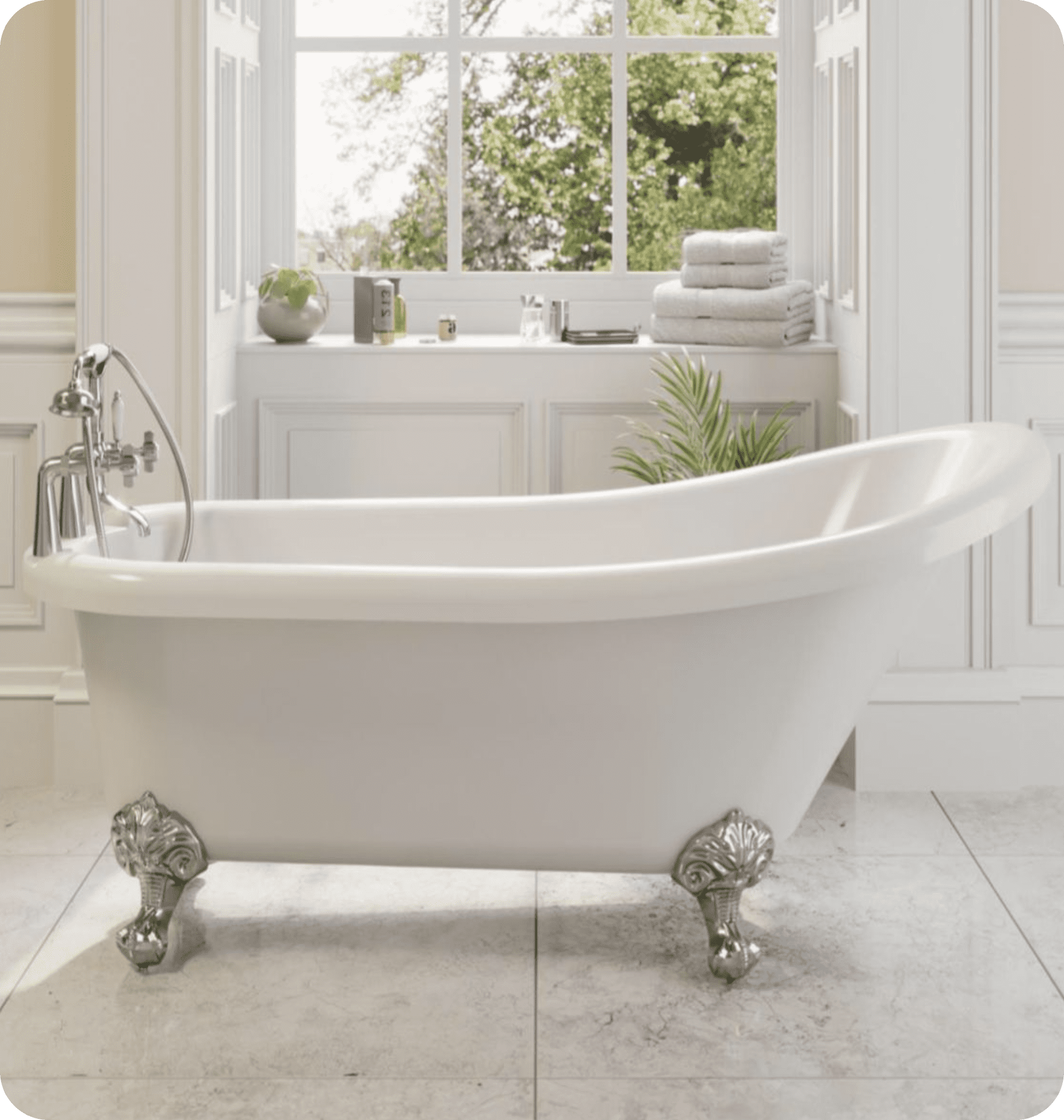 Traditional Single Ended Roll Top Slipper Bath with Chrome Ball & Claw Feet