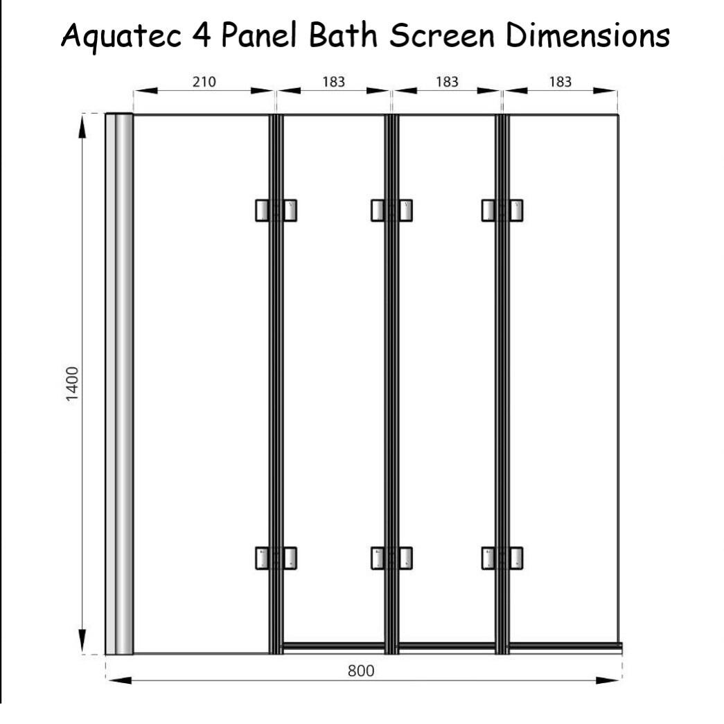 Aquatec Frameless 4 Panel Folding Bath Shower Screen – 800mm x 1400mm ...