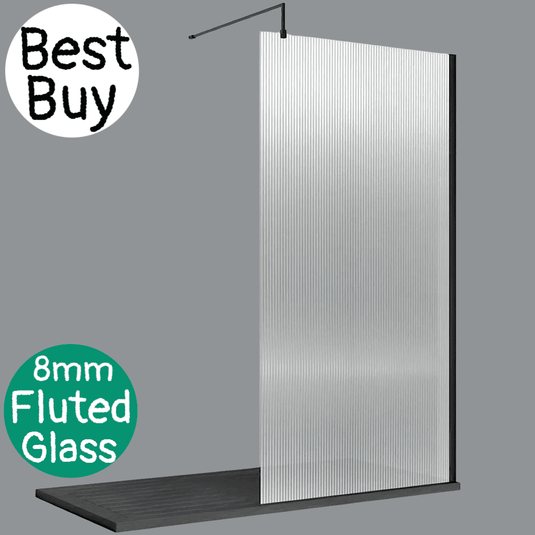 Athena 8mm Fluted Glass Shower Screen with Matt Black Profile