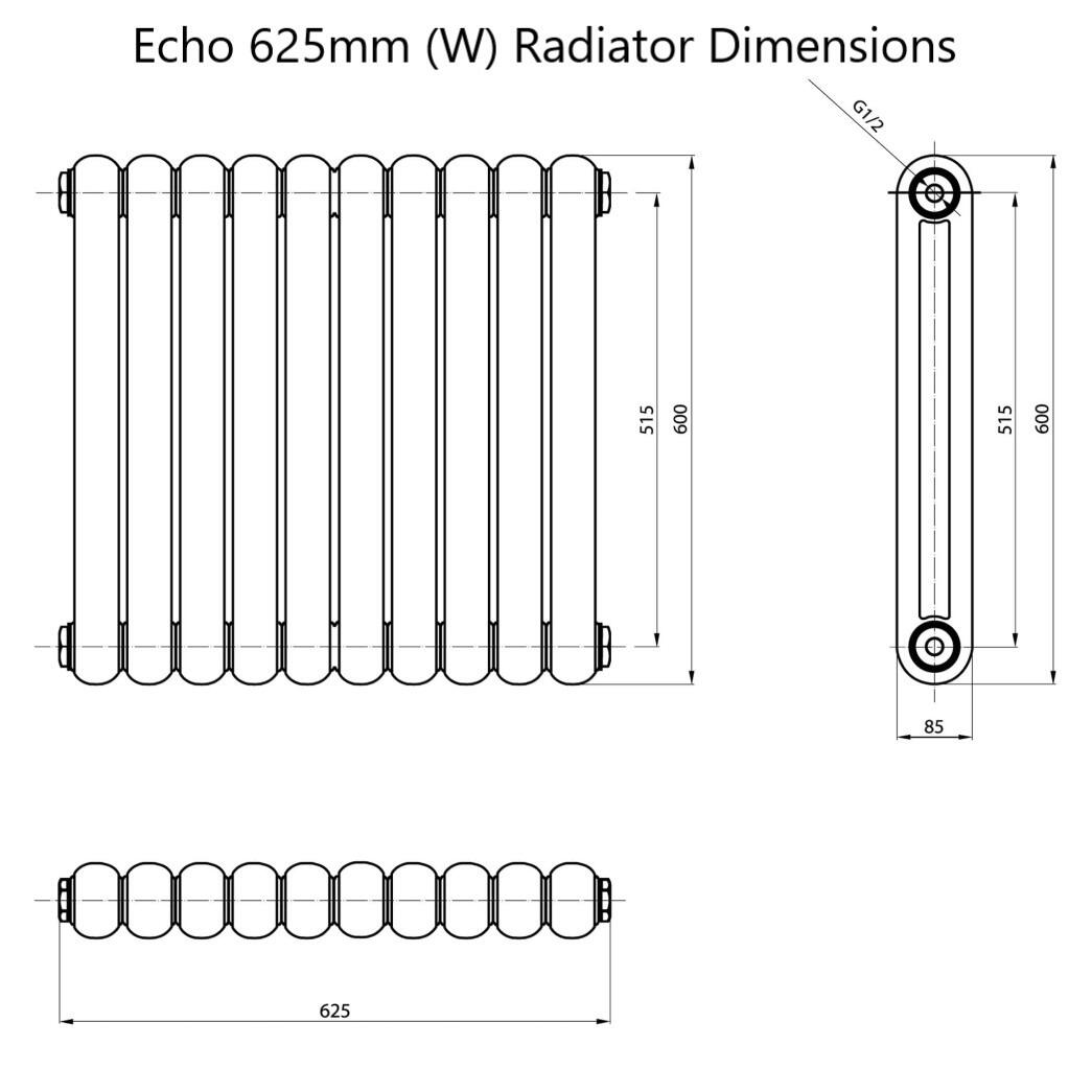 Echo / Etam Horizontal Designer Radiators - Dimensions