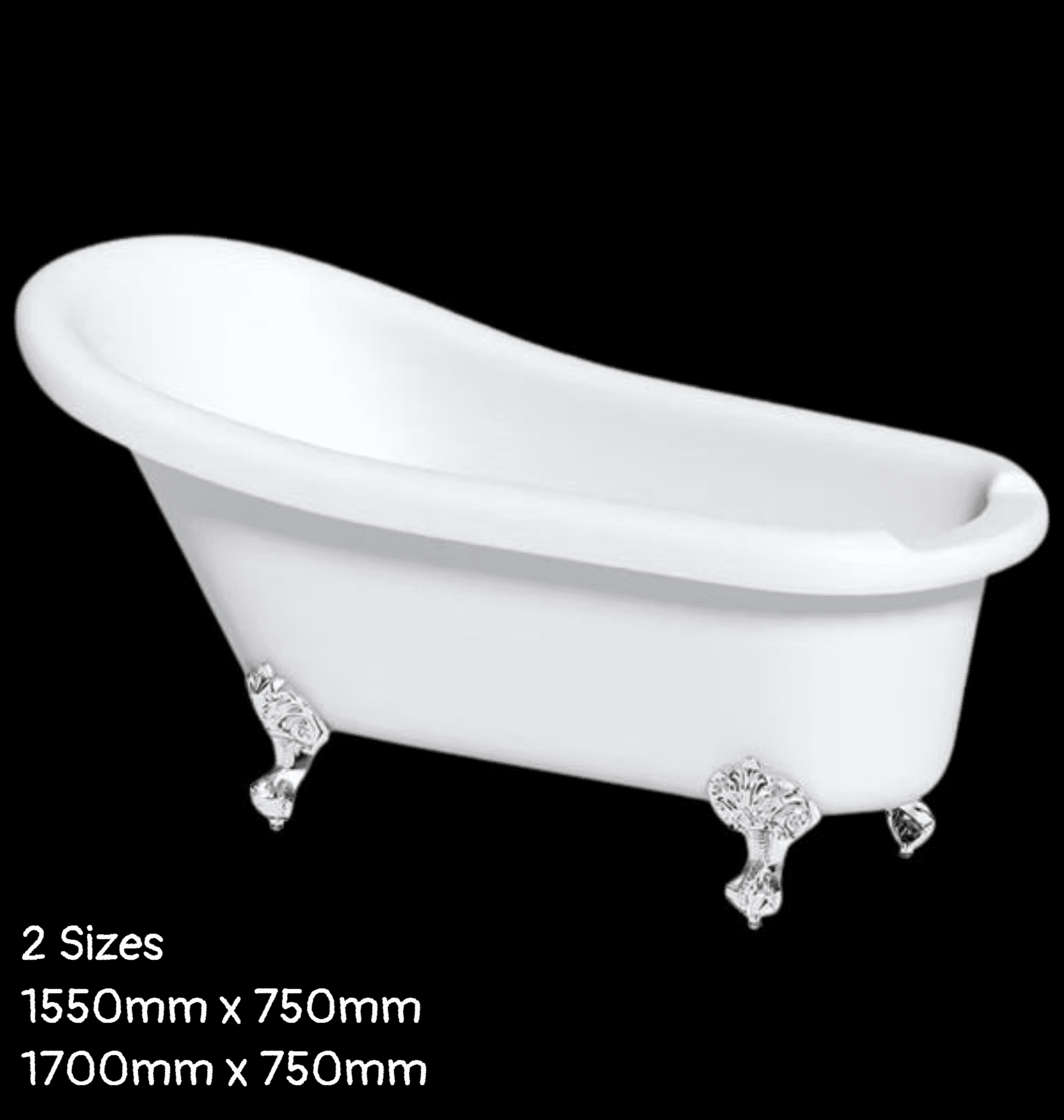 Traditional Single Ended Roll Top Slipper Bath with Chrome Ball & Claw Feet